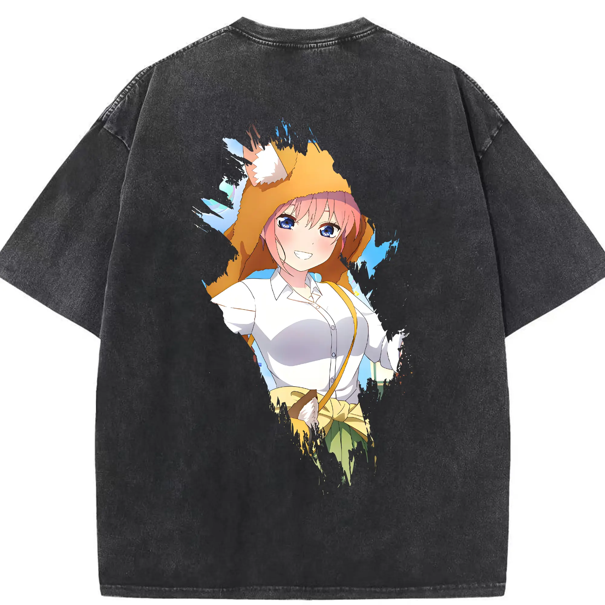 五等分の花嫁 グッズ 中野 一花 - 綿100％ ヴィンテージ風 半袖Tシャツ ・ 背面プリント ・ 柔らか肌触り ・ 通気性 快適 ・ スポーツ カジュアル 外出用