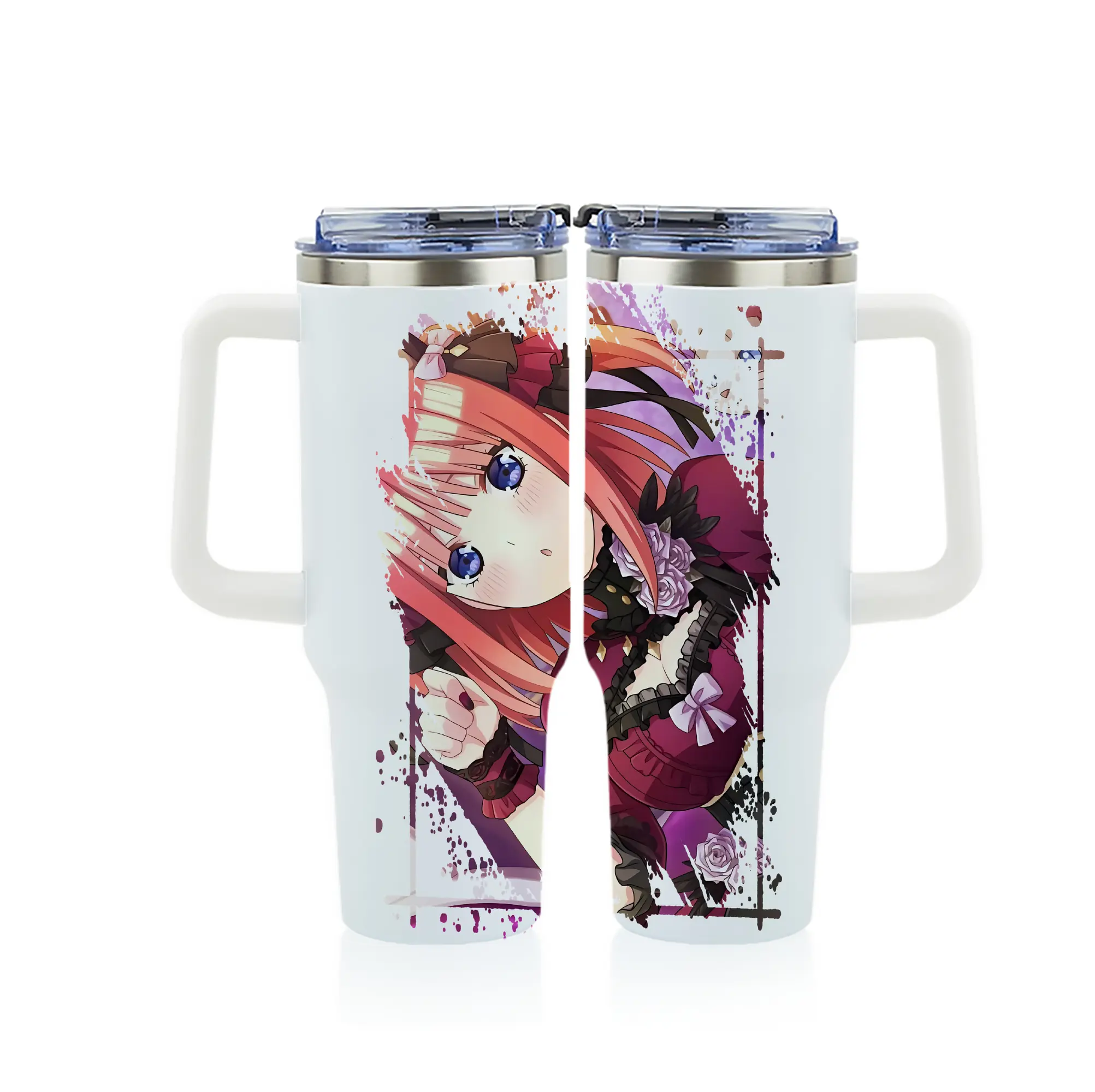 五等分の花嫁 グッズ 中野 二乃 - 1200mL フルプリント車用タンブラー ・ 304ステンレス 内側 ・ 201ステンレス 外側 ・ 保温 保冷 ・ 通勤 ドライブ アウトドア用