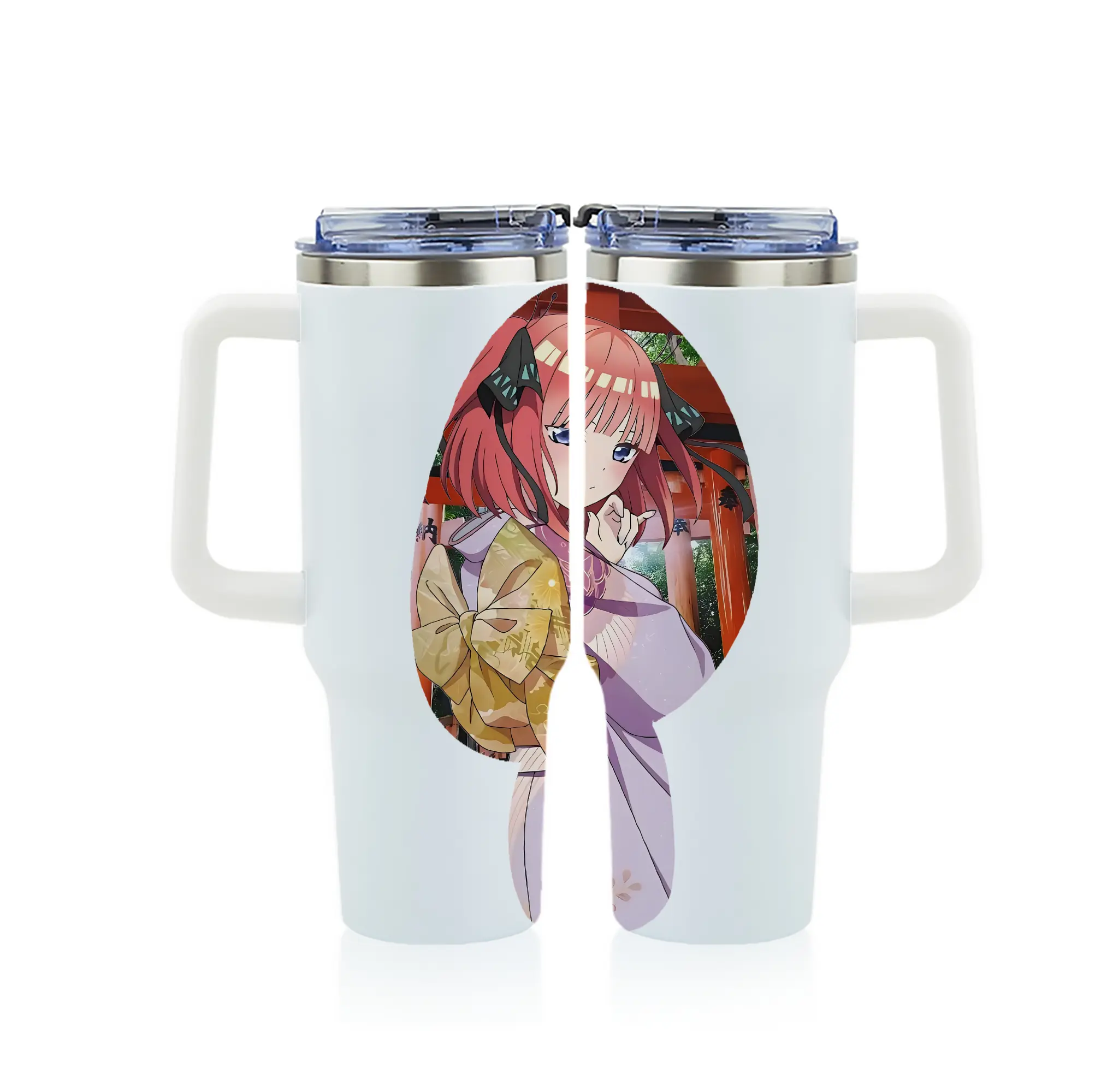 五等分の花嫁 グッズ 中野 二乃 - 1200mL フルプリント車用タンブラー ・ 304ステンレス 内側 ・ 201ステンレス 外側 ・ 保温 保冷 ・ 通勤 ドライブ アウトドア用