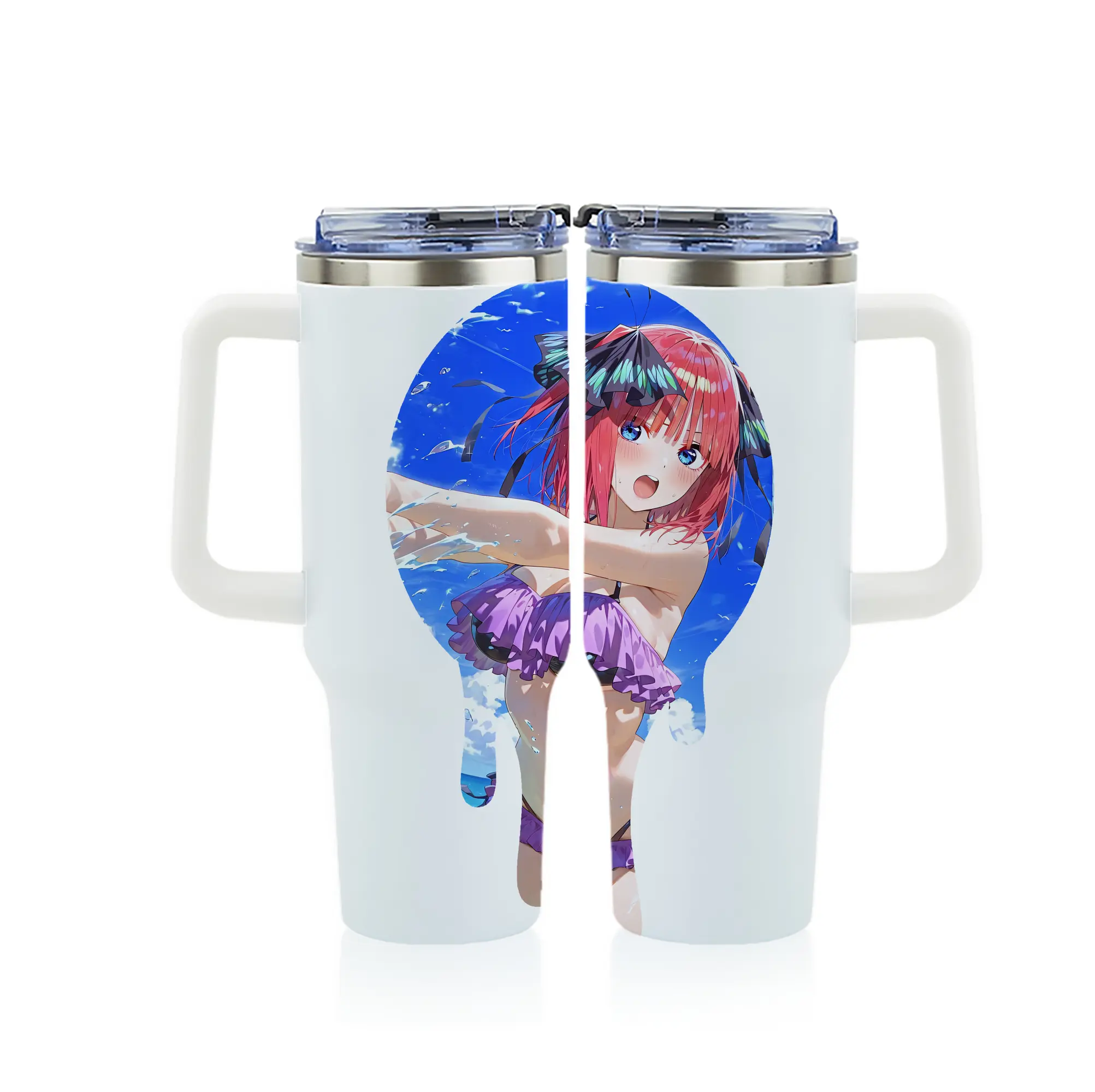五等分の花嫁 グッズ 中野 二乃 - 1200mL フルプリント車用タンブラー ・ 304ステンレス 内側 ・ 201ステンレス 外側 ・ 保温 保冷 ・ 通勤 ドライブ アウトドア用