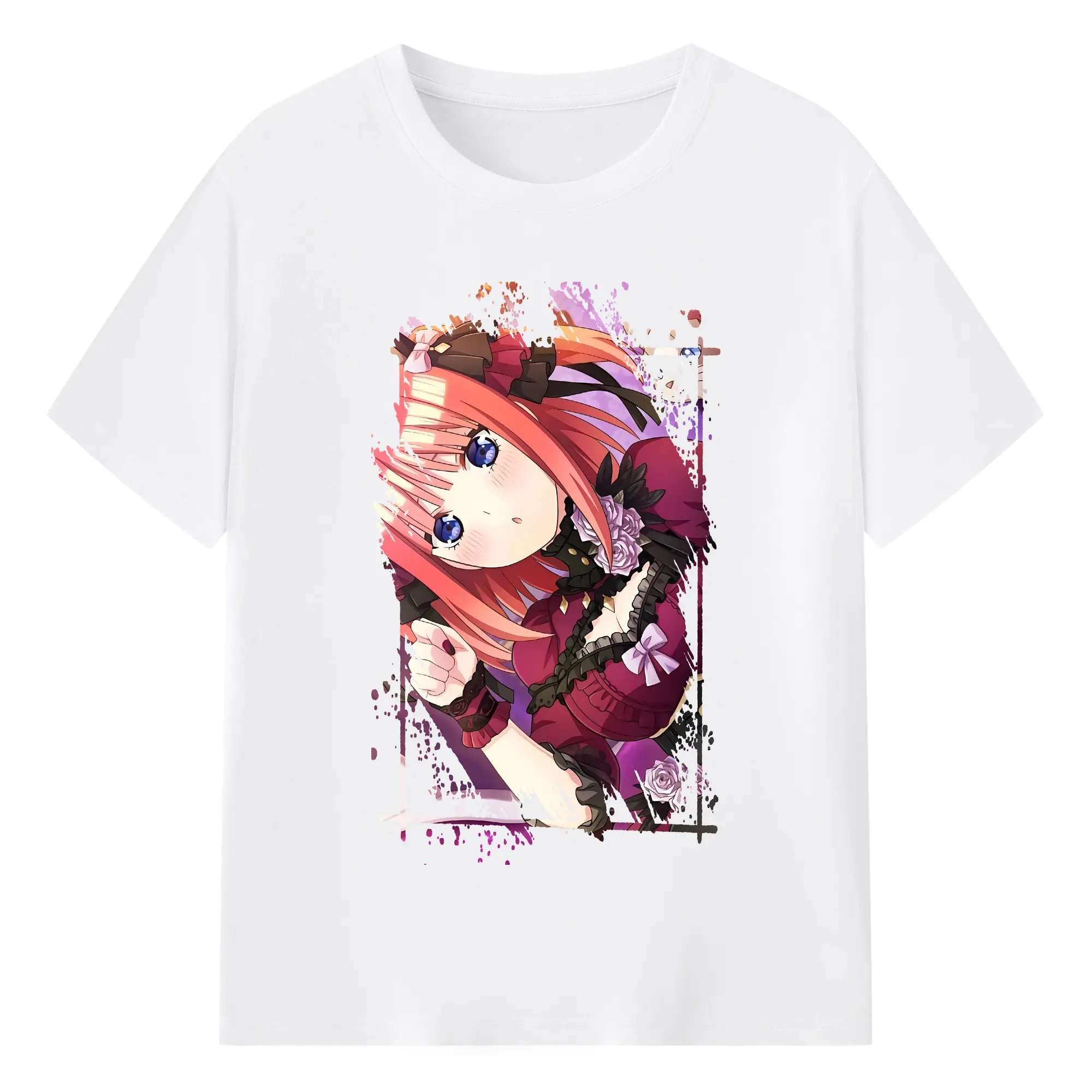 五等分の花嫁 グッズ 中野 二乃 - 綿100％ 半袖Tシャツ ・ フロントプリント ・ 快適 通気性 ・ 日常使い 散歩 スポーツ用