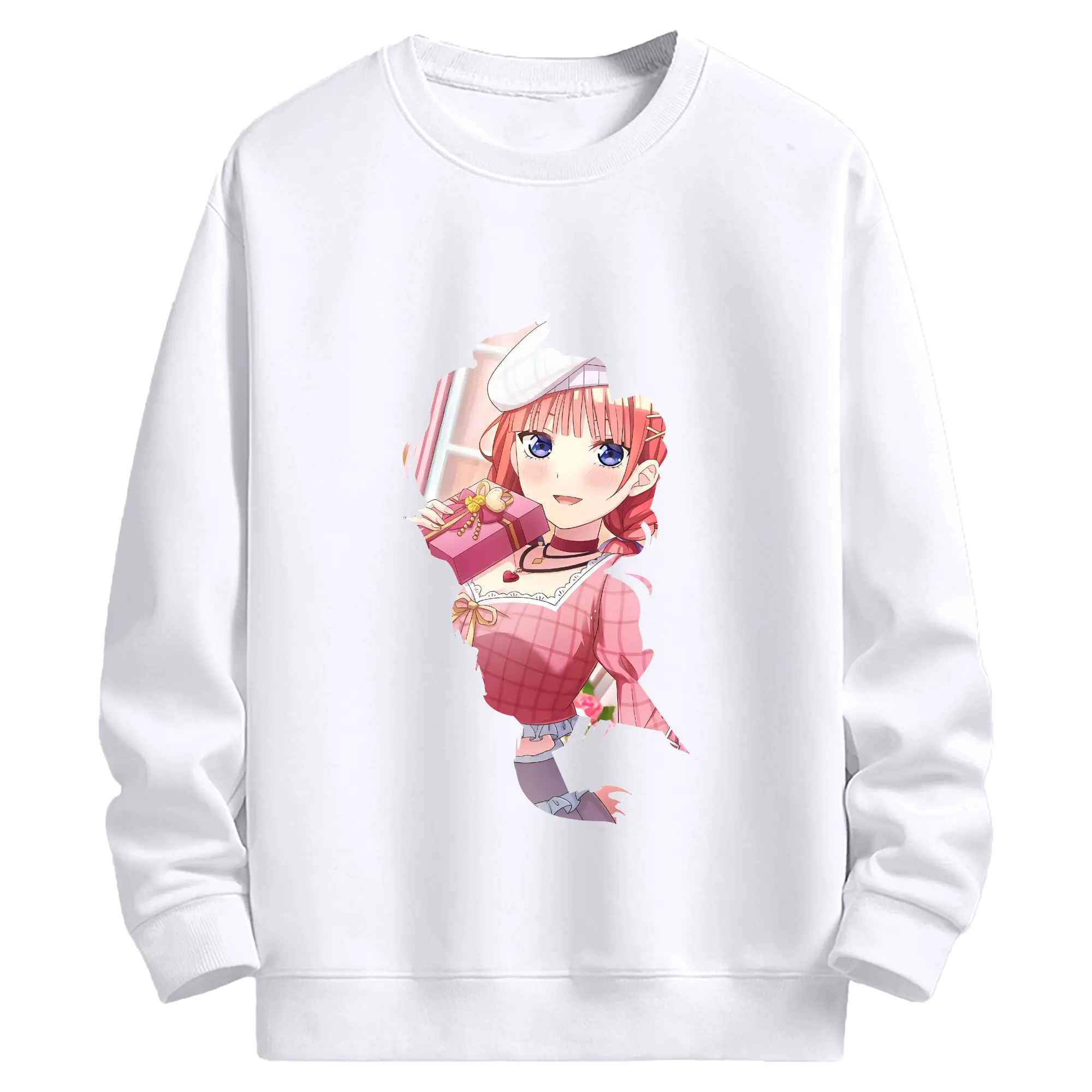 五等分の花嫁 グッズ 中野 二乃 - 高品質 クルーネック スウェット ・ コットン59％ ポリエステル41％ ・ ユニセックス 長袖 トレーナー ・ カジュアル デイリー スポーツ 散歩用