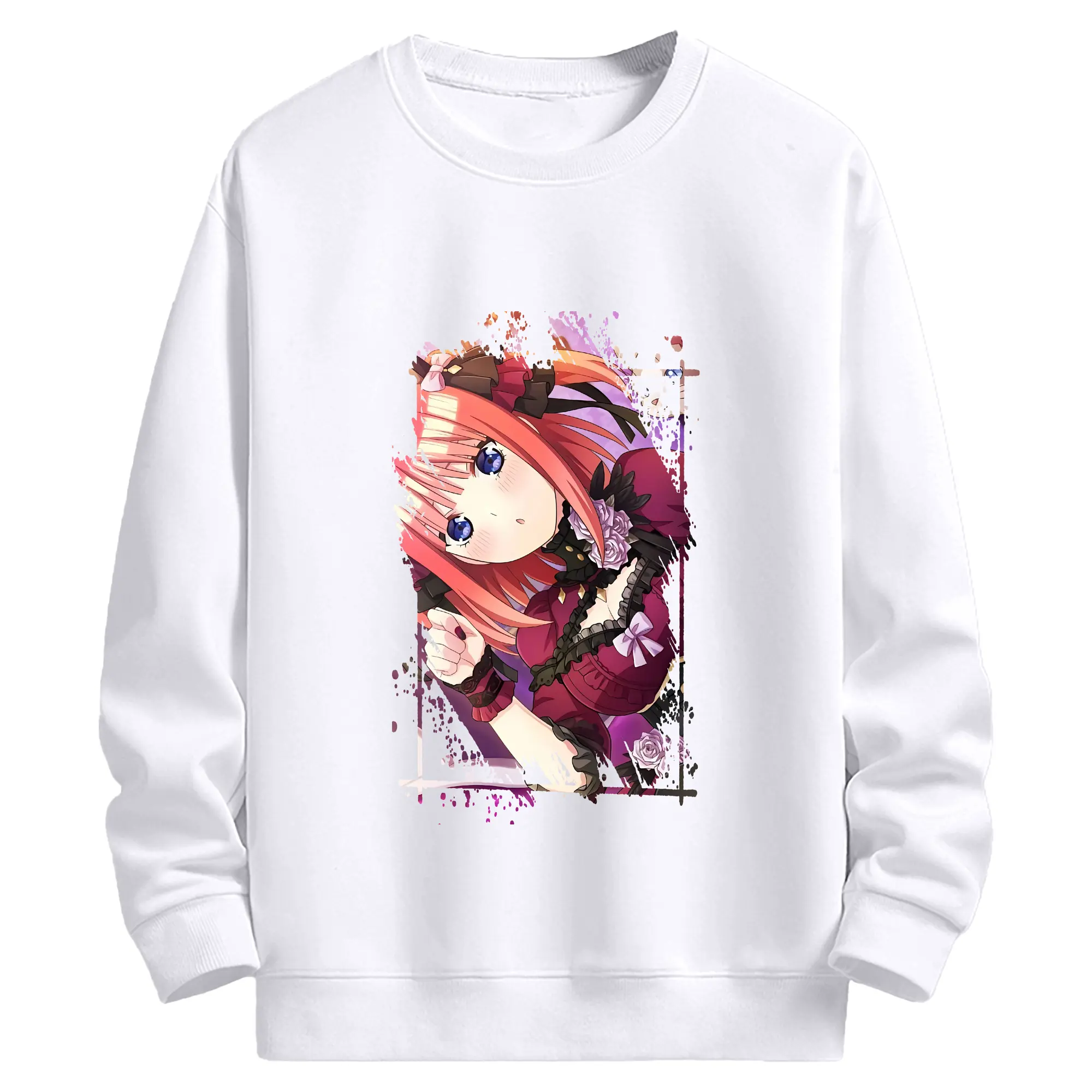 五等分の花嫁 グッズ 中野 二乃 - 高品質 クルーネック スウェット ・ コットン59％ ポリエステル41％ ・ ユニセックス 長袖 トレーナー ・ カジュアル デイリー スポーツ 散歩用