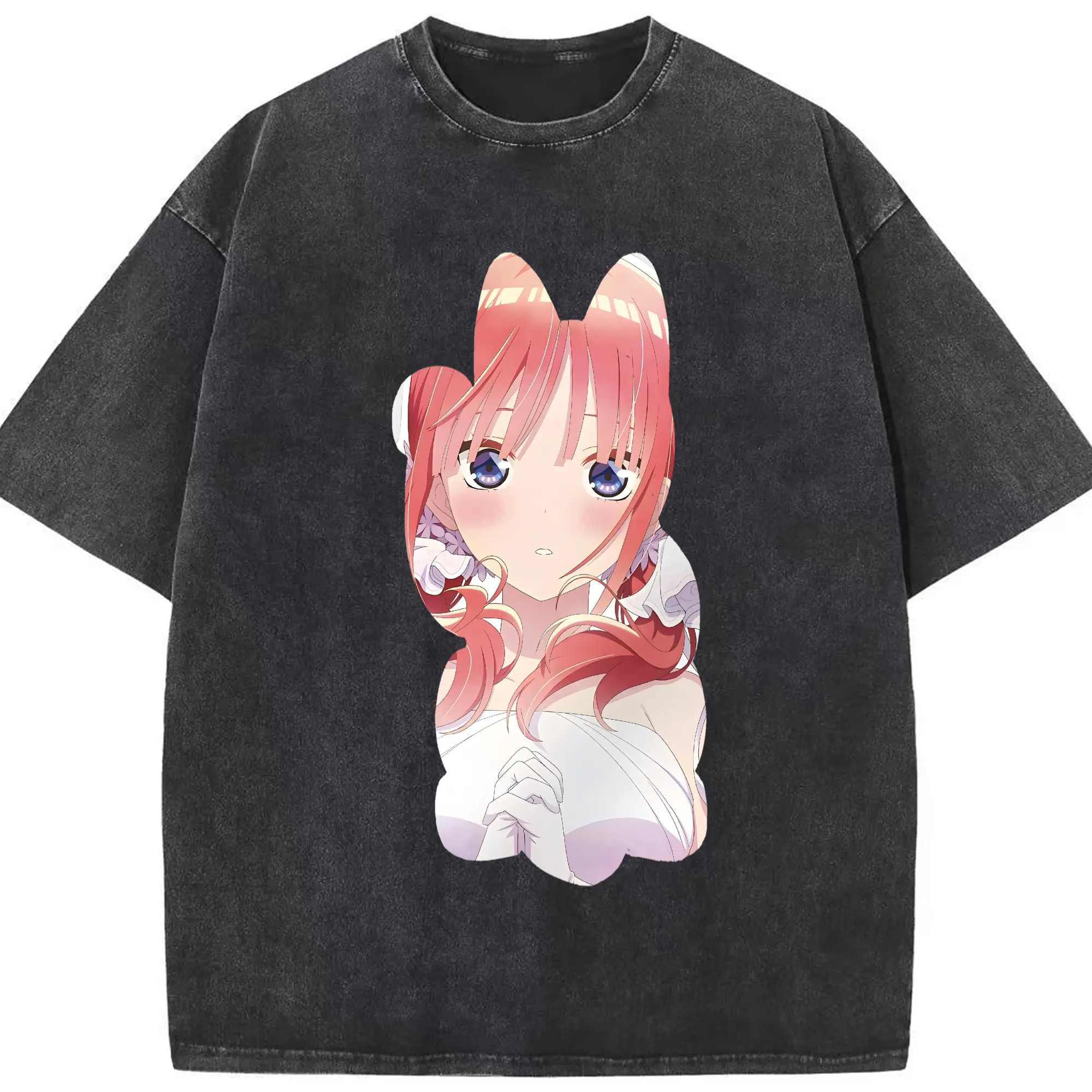 五等分の花嫁 グッズ 中野 二乃 - 綿100％ ヴィンテージ風 半袖Tシャツ ・ フロントプリント ・ 柔らか肌触り ・ 通気性 快適 ・ スポーツ カジュアル 外出用