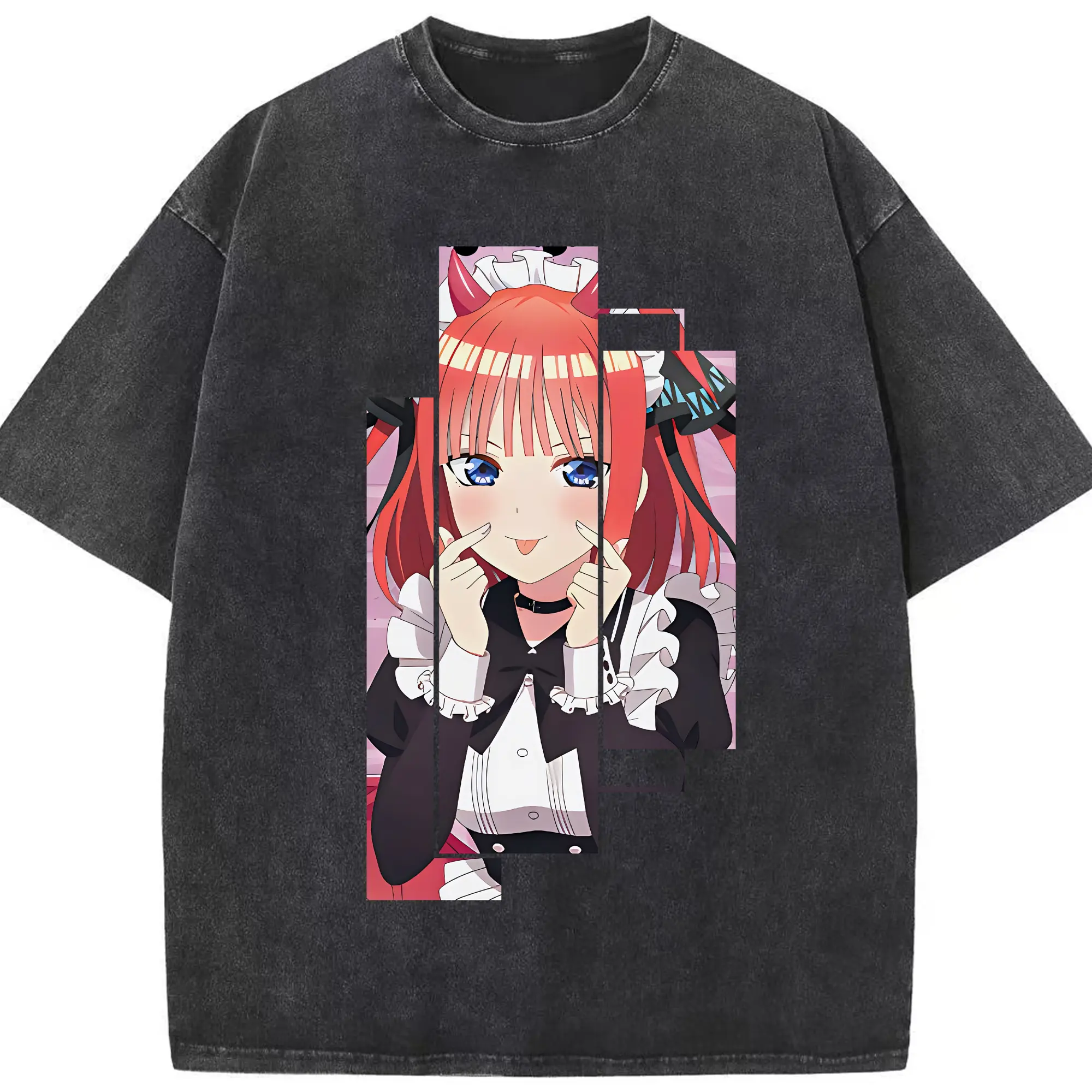五等分の花嫁 グッズ 中野 二乃 - 綿100％ ヴィンテージ風 半袖Tシャツ ・ フロントプリント ・ 柔らか肌触り ・ 通気性 快適 ・ スポーツ カジュアル 外出用