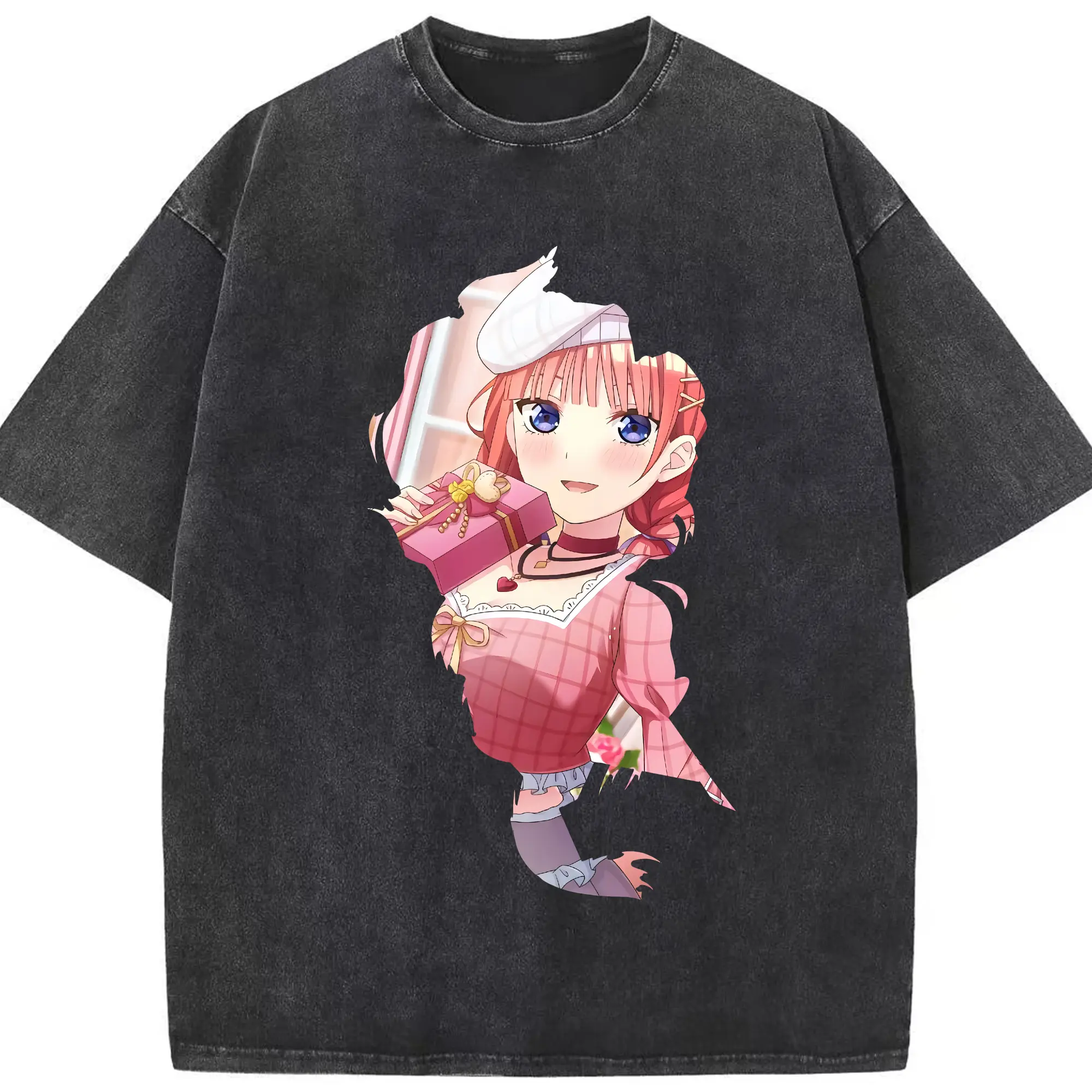 五等分の花嫁 グッズ 中野 二乃 - 綿100％ ヴィンテージ風 半袖Tシャツ ・ フロントプリント ・ 柔らか肌触り ・ 通気性 快適 ・ スポーツ カジュアル 外出用