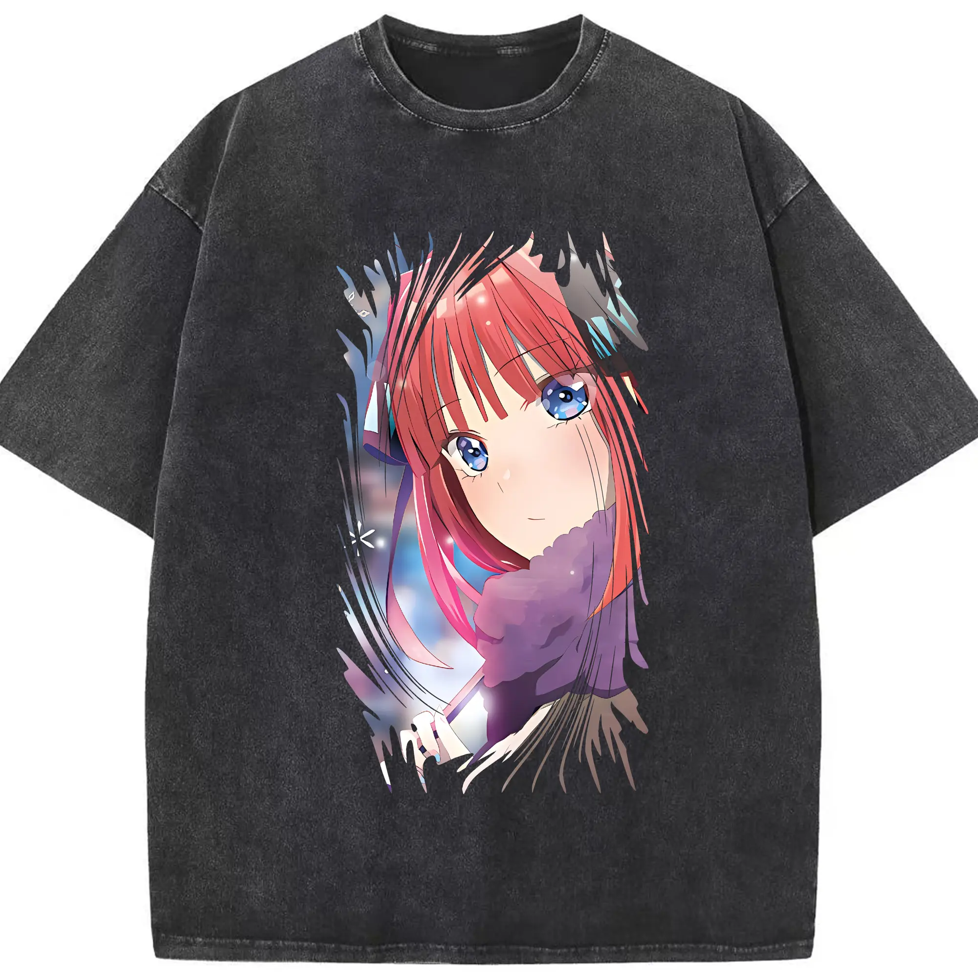 五等分の花嫁 グッズ 中野 二乃 - 綿100％ ヴィンテージ風 半袖Tシャツ ・ フロントプリント ・ 柔らか肌触り ・ 通気性 快適 ・ スポーツ カジュアル 外出用