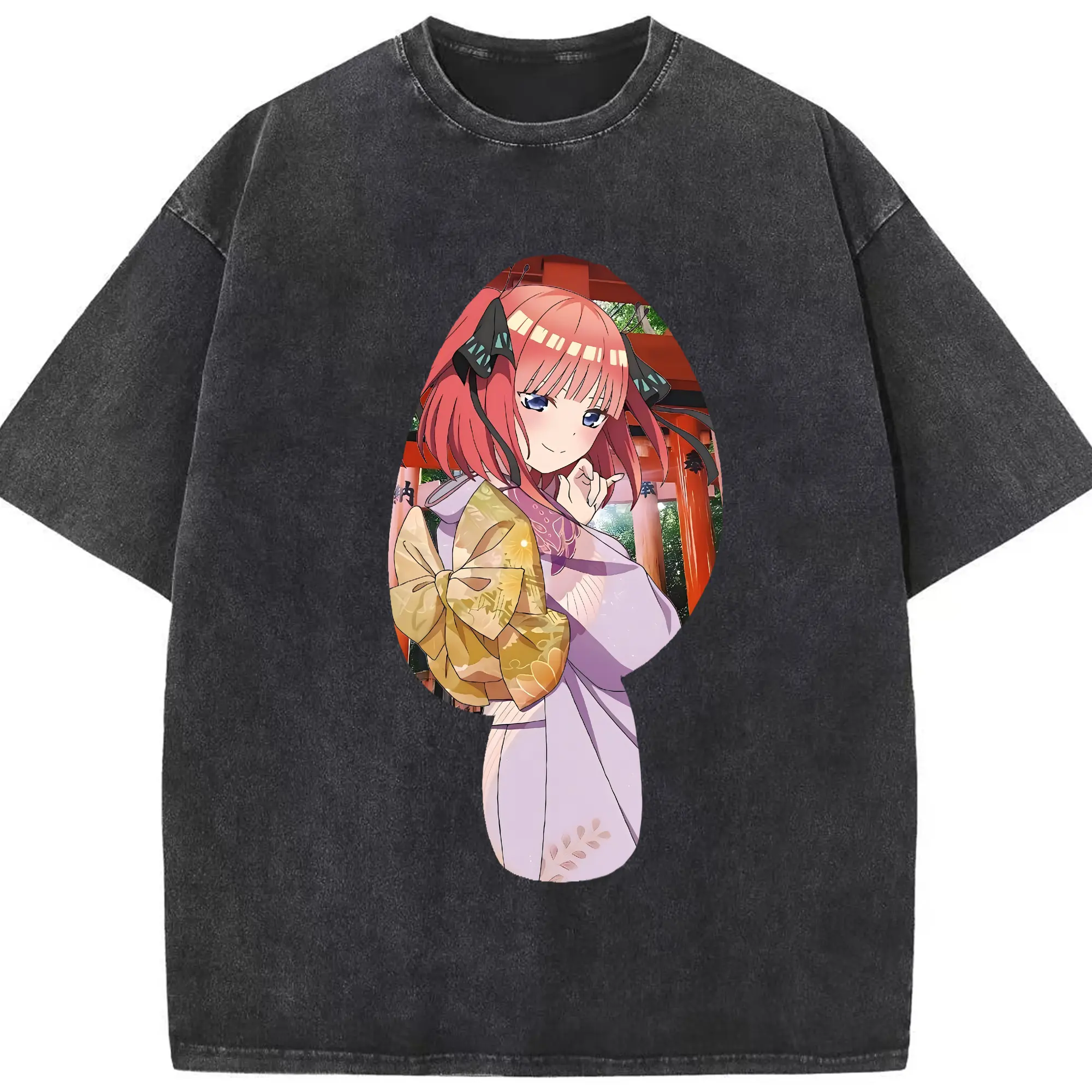 五等分の花嫁 グッズ 中野 二乃 - 綿100％ ヴィンテージ風 半袖Tシャツ ・ フロントプリント ・ 柔らか肌触り ・ 通気性 快適 ・ スポーツ カジュアル 外出用