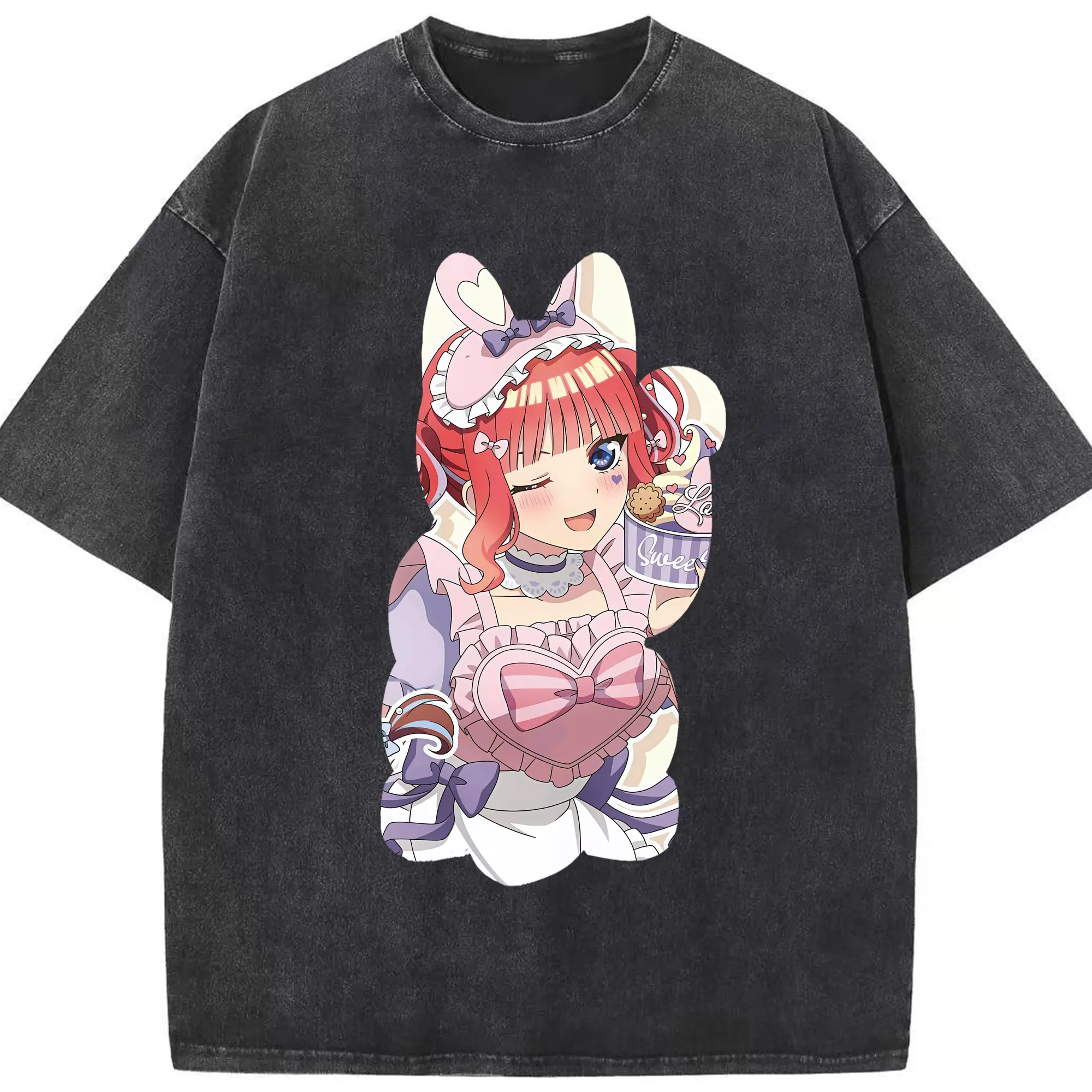 五等分の花嫁 グッズ 中野 二乃 - 綿100％ ヴィンテージ風 半袖Tシャツ ・ フロントプリント ・ 柔らか肌触り ・ 通気性 快適 ・ スポーツ カジュアル 外出用
