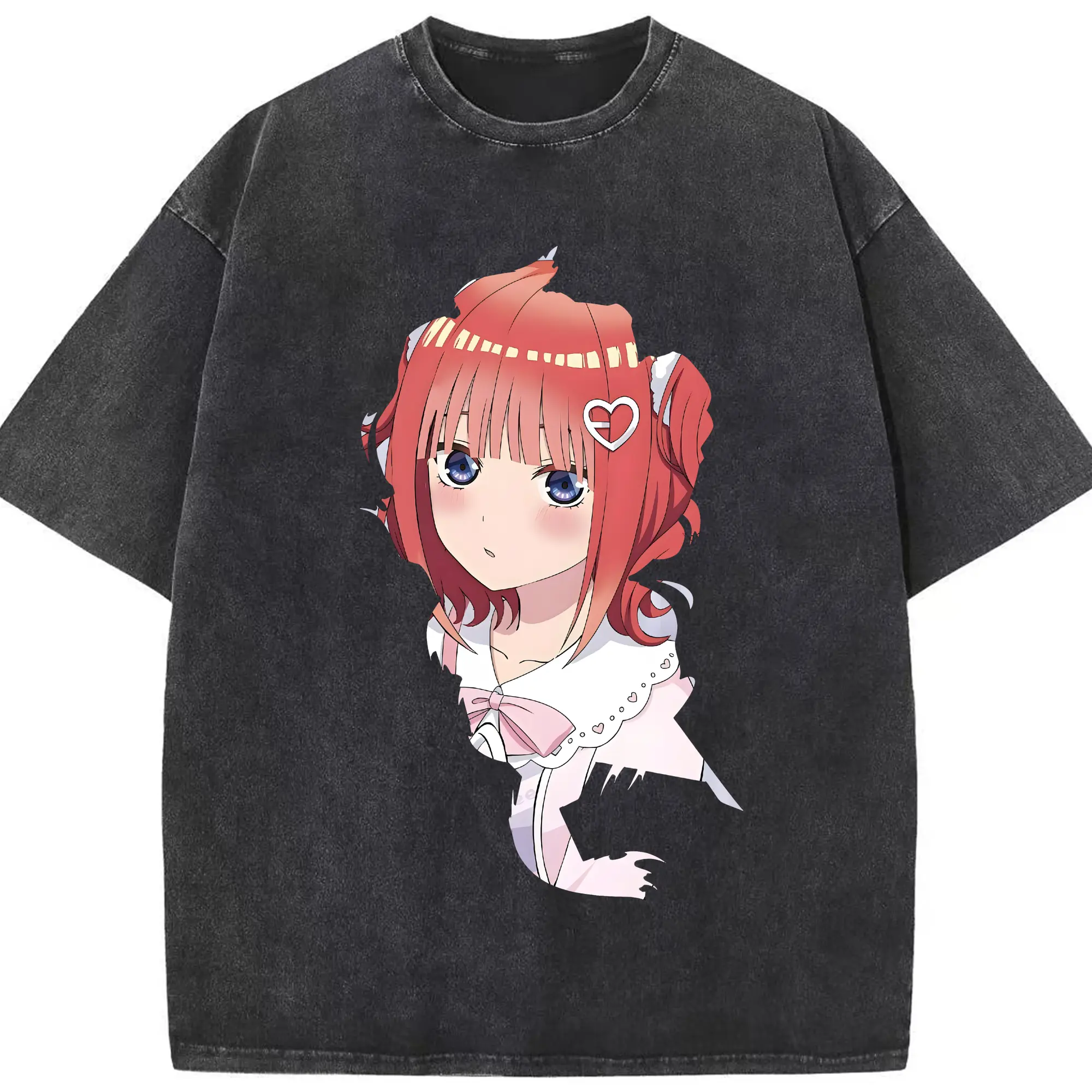 五等分の花嫁 グッズ 中野 二乃 - 綿100％ ヴィンテージ風 半袖Tシャツ ・ フロントプリント ・ 柔らか肌触り ・ 通気性 快適 ・ スポーツ カジュアル 外出用