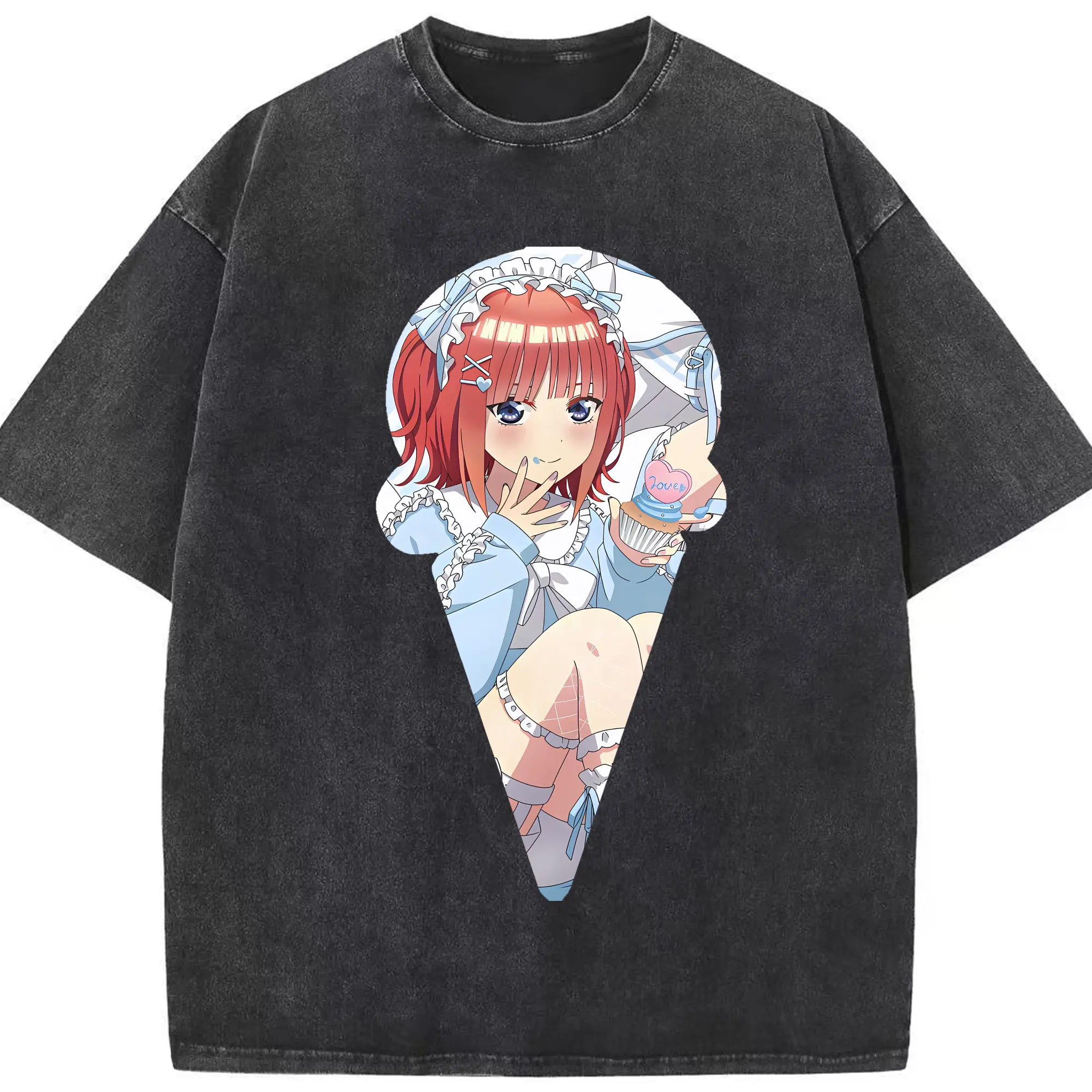 五等分の花嫁 グッズ 中野 二乃 - 綿100％ ヴィンテージ風 半袖Tシャツ ・ フロントプリント ・ 柔らか肌触り ・ 通気性 快適 ・ スポーツ カジュアル 外出用
