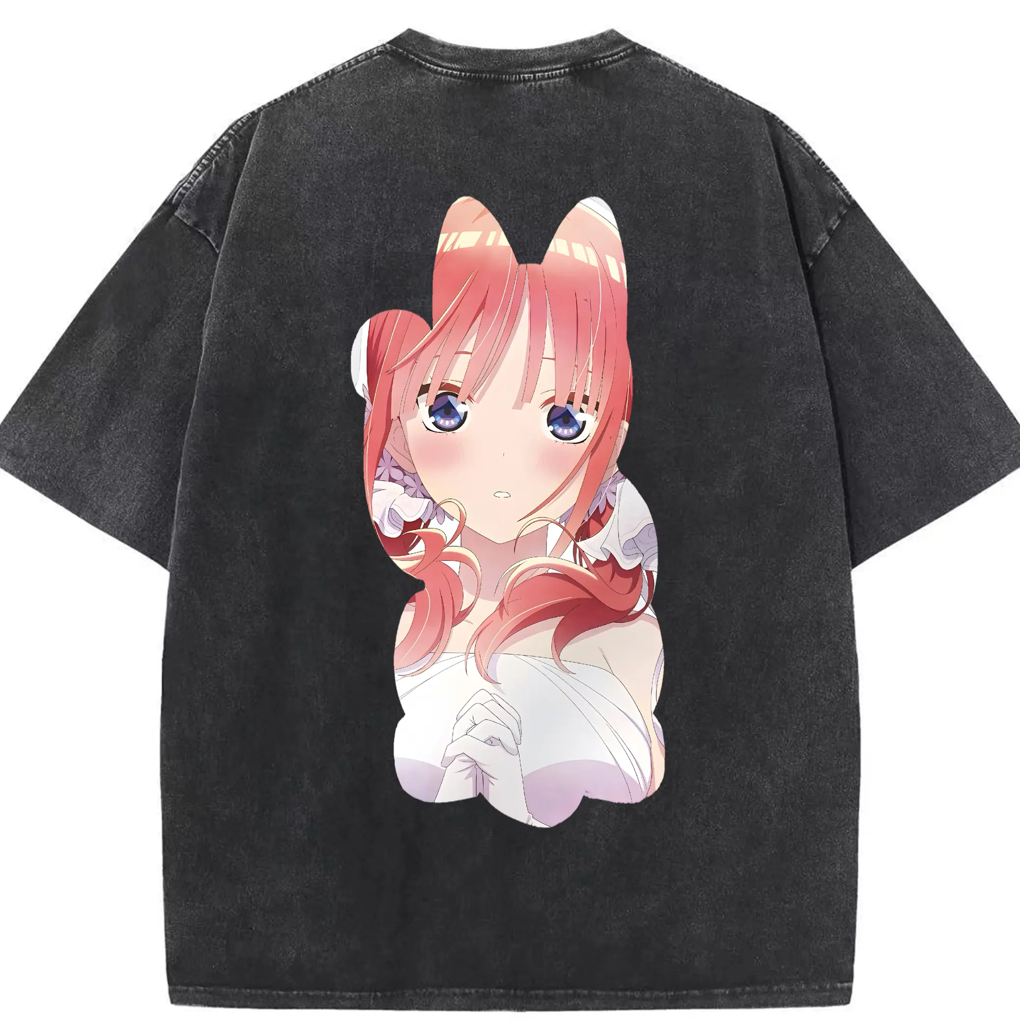 五等分の花嫁 グッズ 中野 二乃 - 綿100％ ヴィンテージ風 半袖Tシャツ ・ 背面プリント ・ 柔らか肌触り ・ 通気性 快適 ・ スポーツ カジュアル 外出用