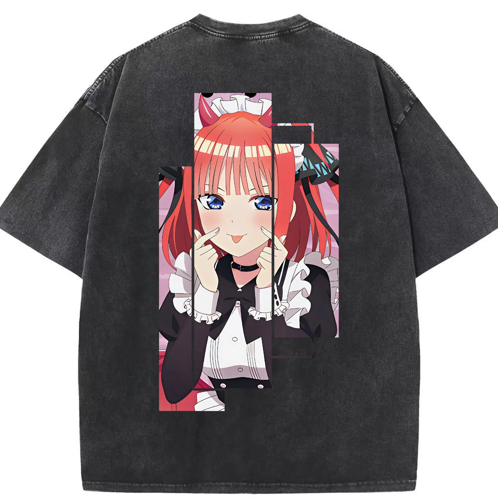 五等分の花嫁 グッズ 中野 二乃 - 綿100％ ヴィンテージ風 半袖Tシャツ ・ 背面プリント ・ 柔らか肌触り ・ 通気性 快適 ・ スポーツ カジュアル 外出用