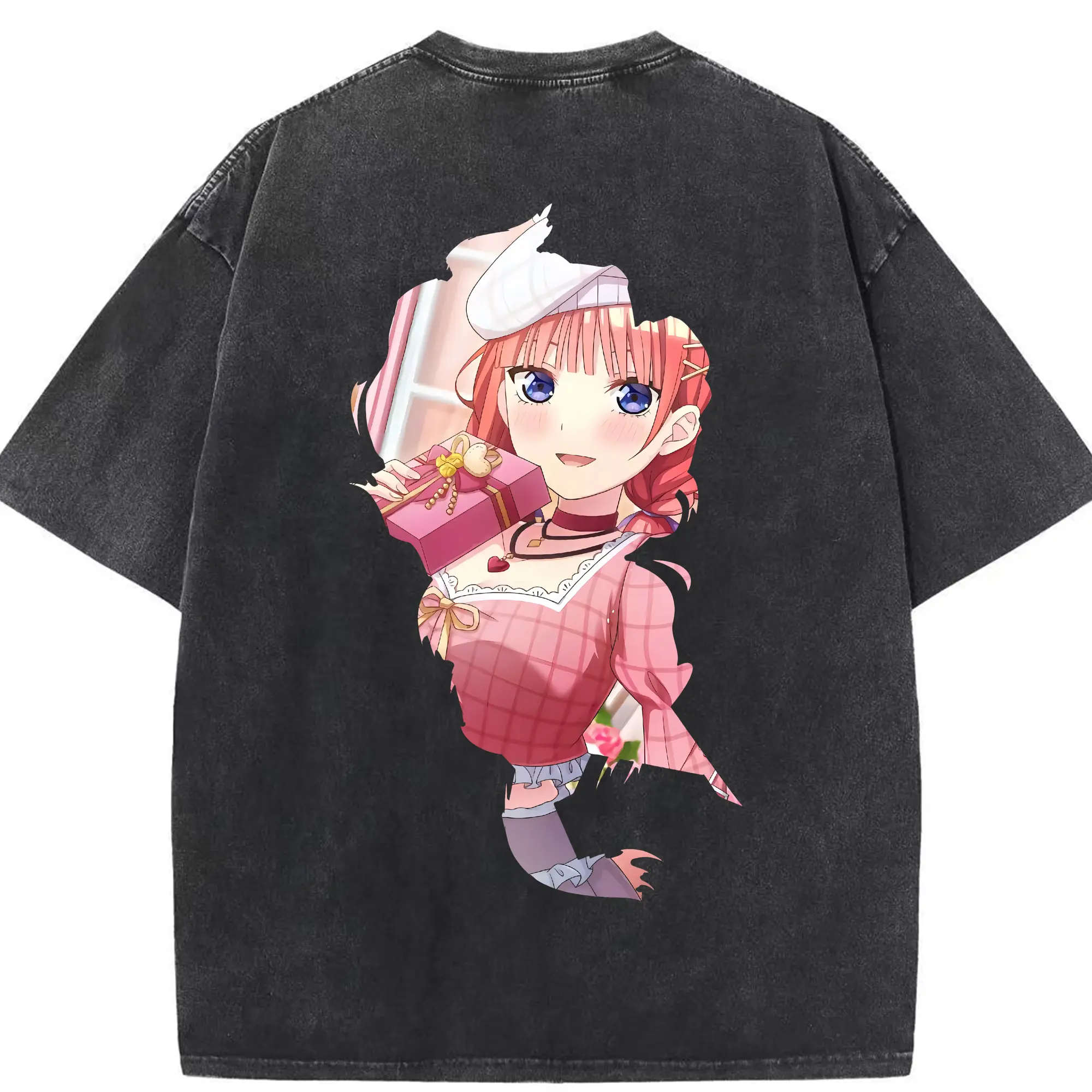 五等分の花嫁 グッズ 中野 二乃 - 綿100％ ヴィンテージ風 半袖Tシャツ ・ 背面プリント ・ 柔らか肌触り ・ 通気性 快適 ・ スポーツ カジュアル 外出用