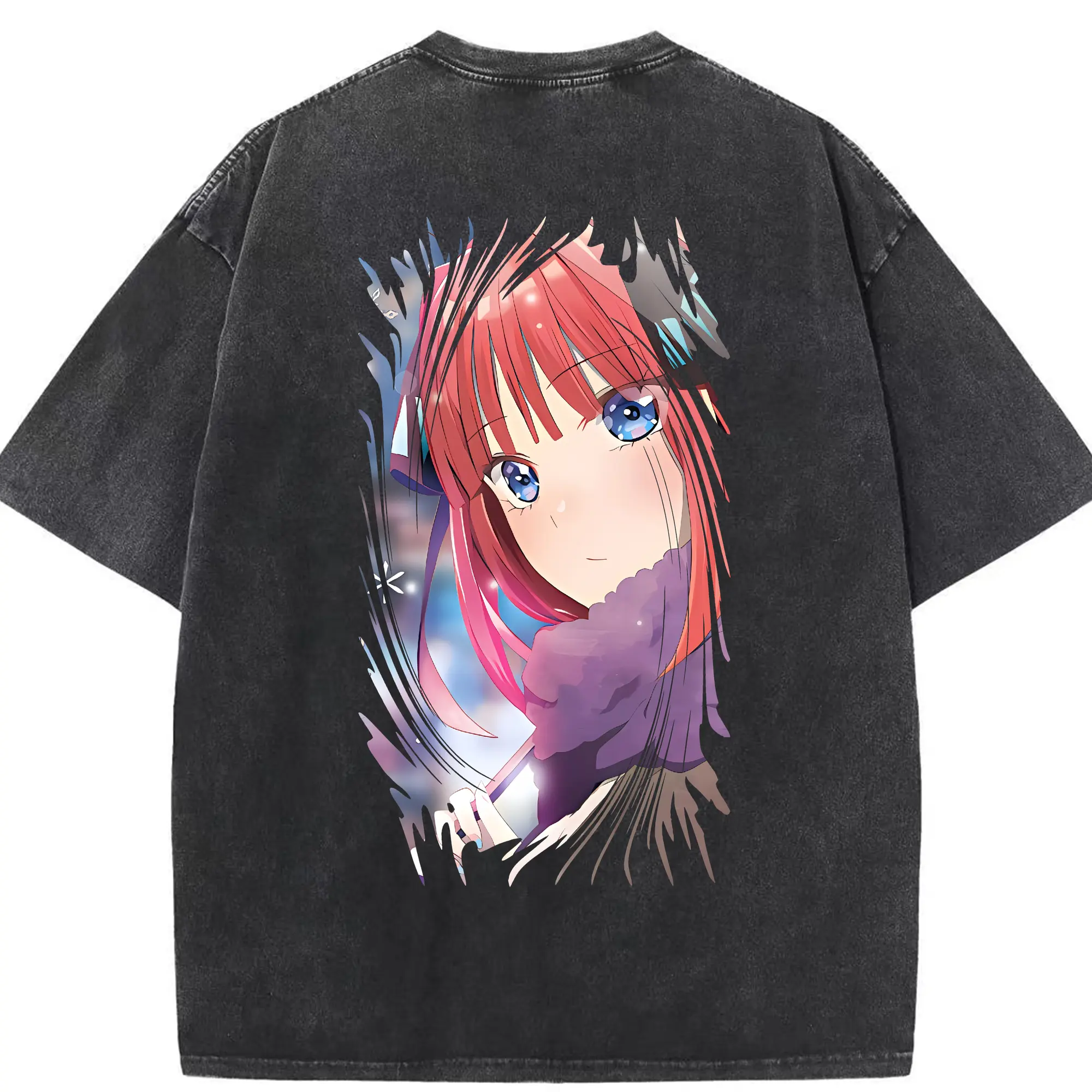五等分の花嫁 グッズ 中野 二乃 - 綿100％ ヴィンテージ風 半袖Tシャツ ・ 背面プリント ・ 柔らか肌触り ・ 通気性 快適 ・ スポーツ カジュアル 外出用