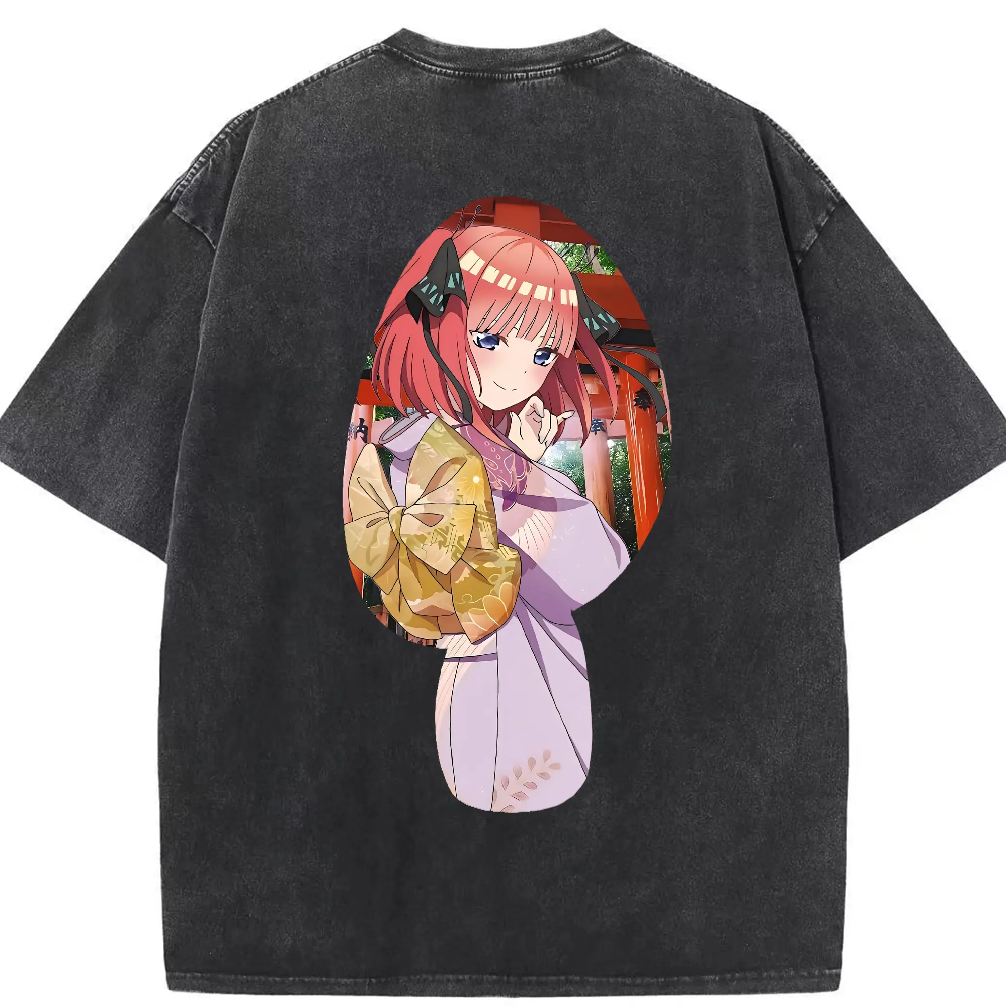 五等分の花嫁 グッズ 中野 二乃 - 綿100％ ヴィンテージ風 半袖Tシャツ ・ 背面プリント ・ 柔らか肌触り ・ 通気性 快適 ・ スポーツ カジュアル 外出用
