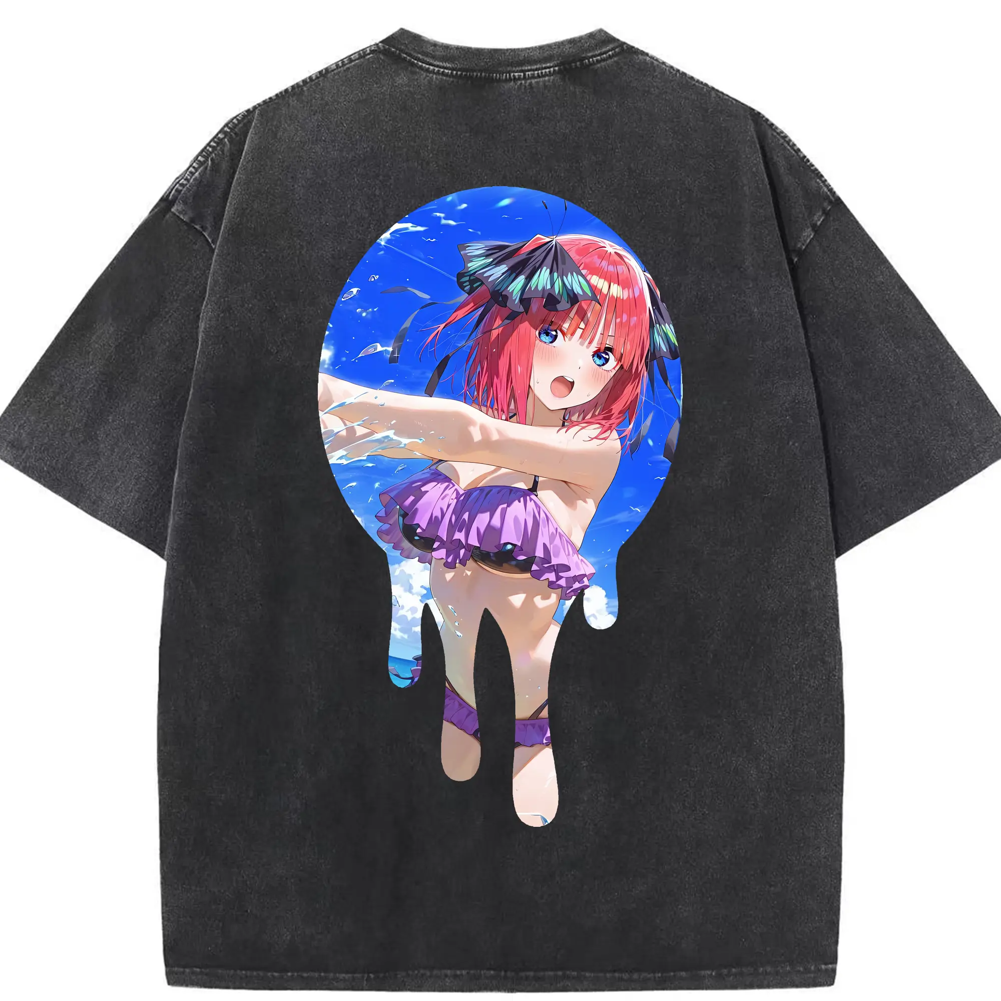 五等分の花嫁 グッズ 中野 二乃 - 綿100％ ヴィンテージ風 半袖Tシャツ ・ 背面プリント ・ 柔らか肌触り ・ 通気性 快適 ・ スポーツ カジュアル 外出用