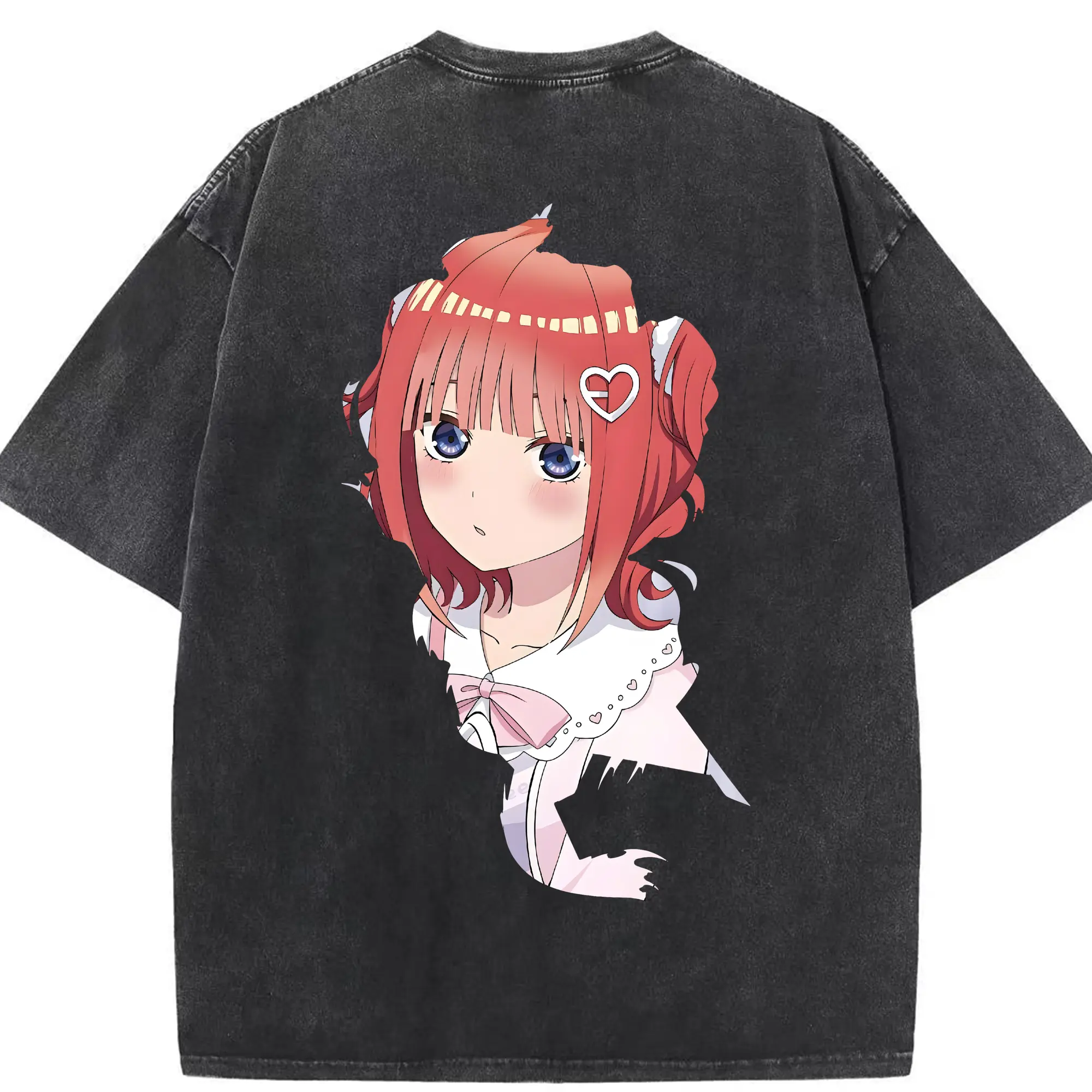 五等分の花嫁 グッズ 中野 二乃 - 綿100％ ヴィンテージ風 半袖Tシャツ ・ 背面プリント ・ 柔らか肌触り ・ 通気性 快適 ・ スポーツ カジュアル 外出用