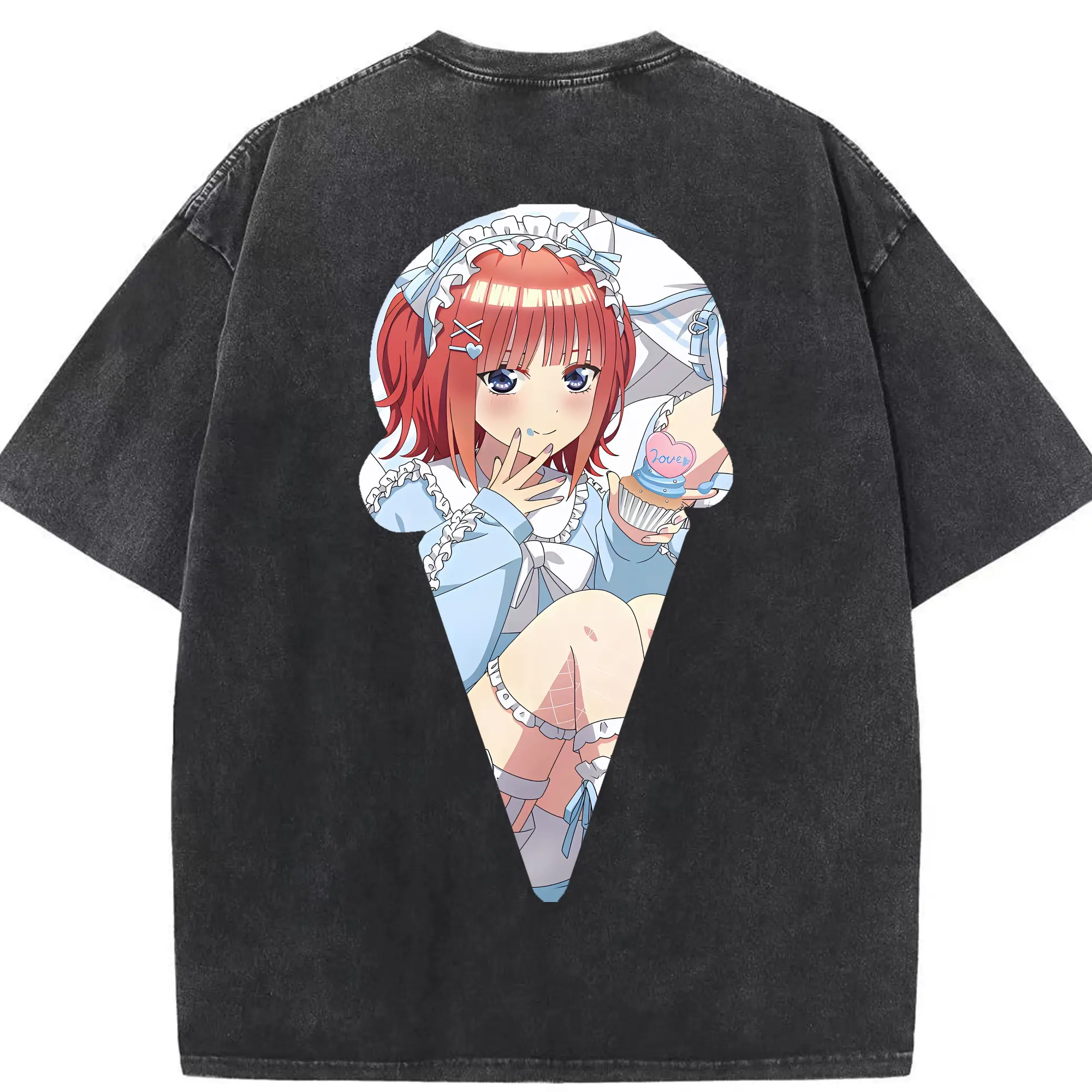 五等分の花嫁 グッズ 中野 二乃 - 綿100％ ヴィンテージ風 半袖Tシャツ ・ 背面プリント ・ 柔らか肌触り ・ 通気性 快適 ・ スポーツ カジュアル 外出用