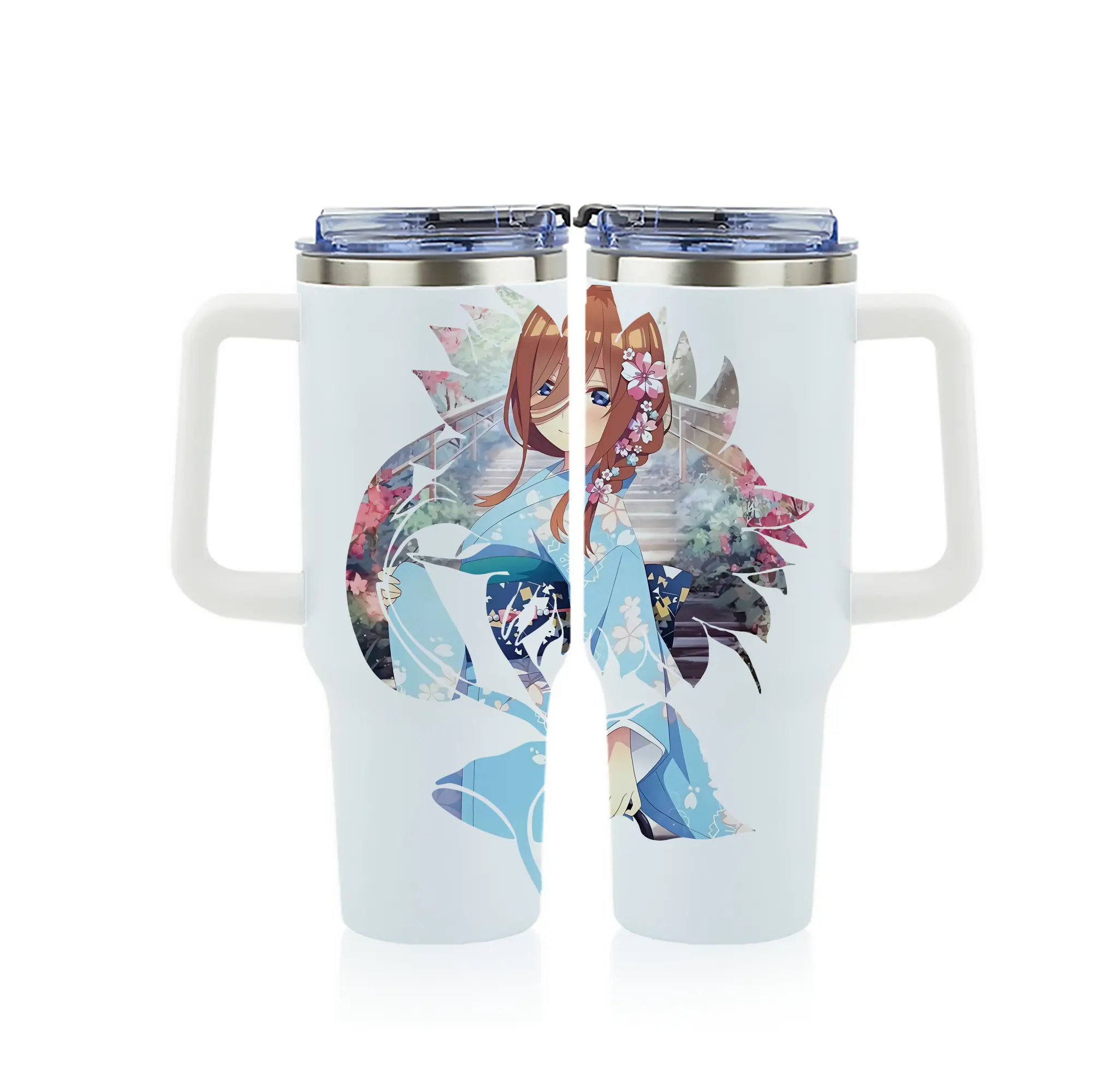 五等分の花嫁 グッズ 中野 三玖 - 1200mL フルプリント車用タンブラー ・ 304ステンレス 内側 ・ 201ステンレス 外側 ・ 保温 保冷 ・ 通勤 ドライブ アウトドア用