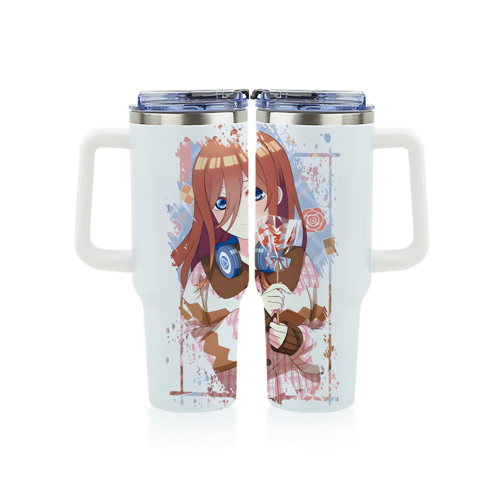 五等分の花嫁 グッズ 中野 三玖 - 1200mL フルプリント車用タンブラー ・ 304ステンレス 内側 ・ 201ステンレス 外側 ・ 保温 保冷 ・ 通勤 ドライブ アウトドア用