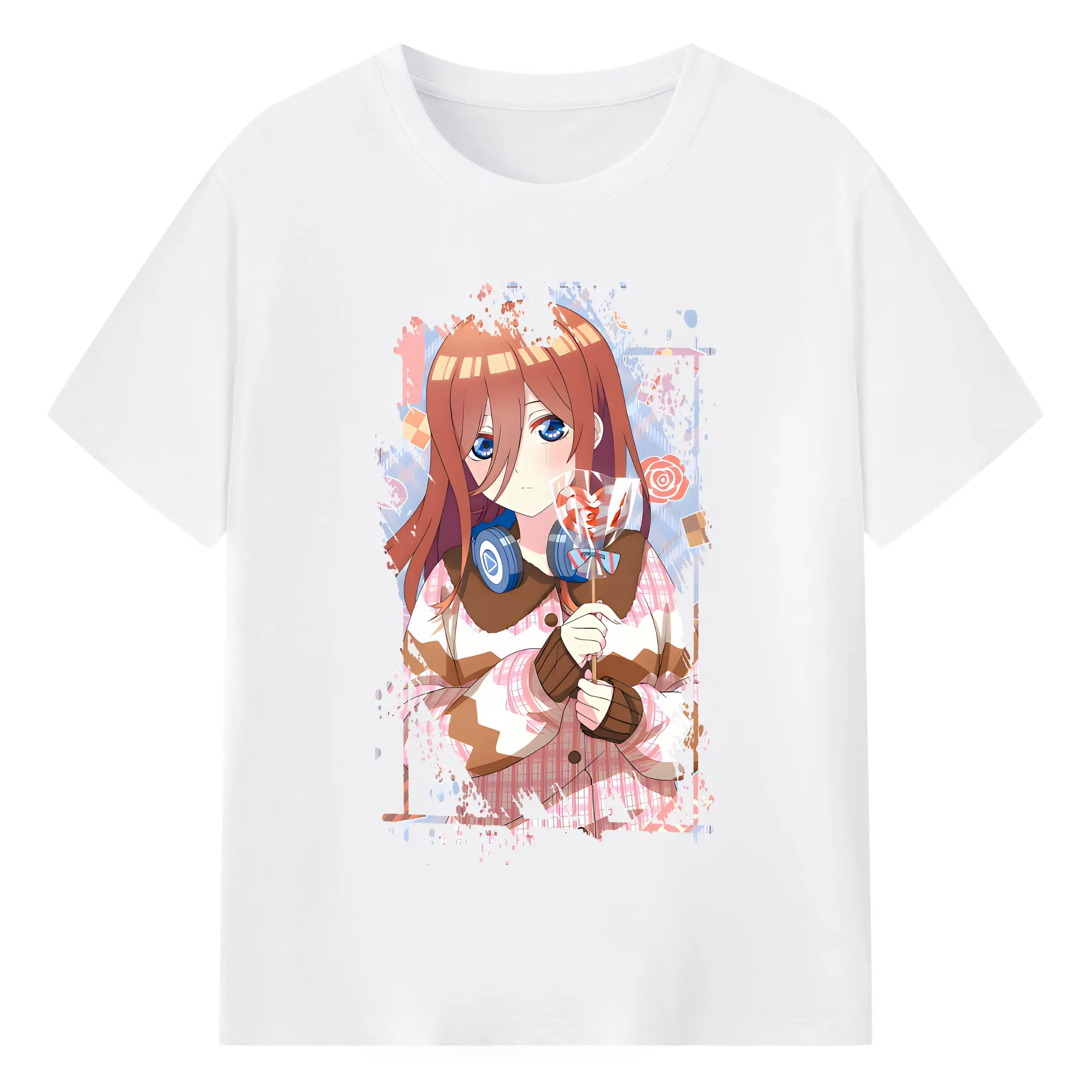 五等分の花嫁 グッズ 中野 三玖 - 綿100％ 半袖Tシャツ ・ フロントプリント ・ 快適 通気性 ・ 日常使い 散歩 スポーツ用