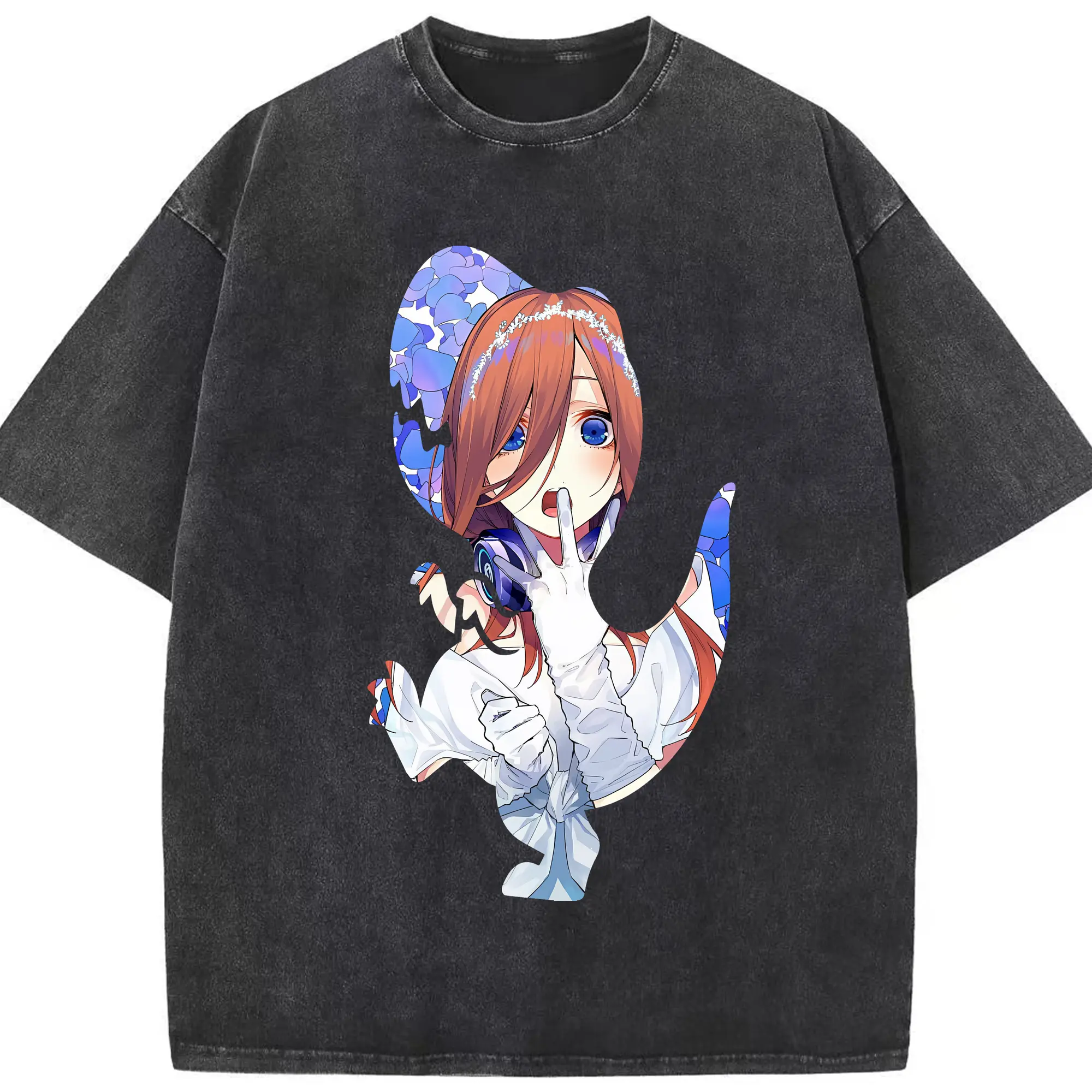 五等分の花嫁 グッズ 中野 三玖 - 綿100％ ヴィンテージ風 半袖Tシャツ ・ フロントプリント ・ 柔らか肌触り ・ 通気性 快適 ・ スポーツ カジュアル 外出用