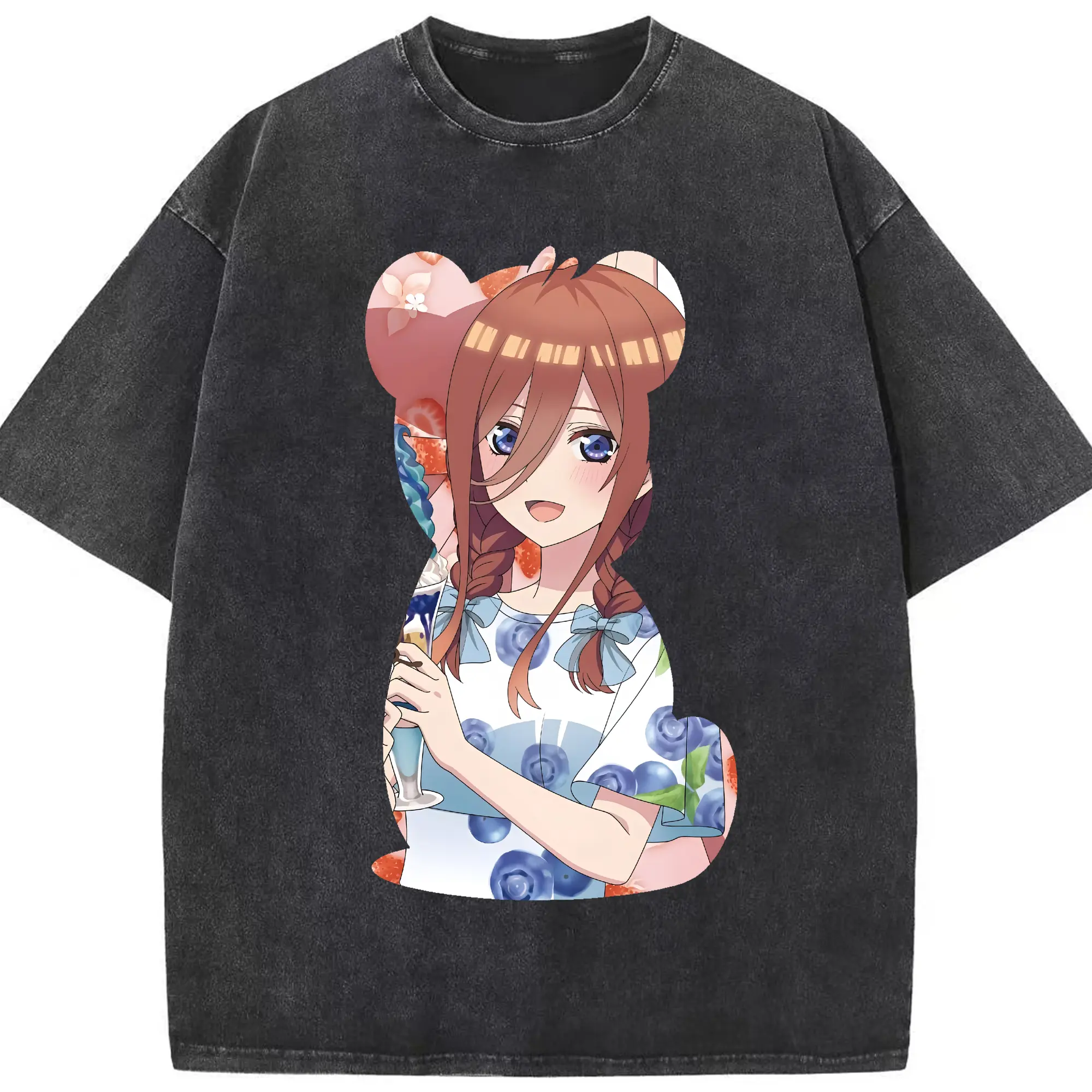 五等分の花嫁 グッズ 中野 三玖 - 綿100％ ヴィンテージ風 半袖Tシャツ ・ フロントプリント ・ 柔らか肌触り ・ 通気性 快適 ・ スポーツ カジュアル 外出用