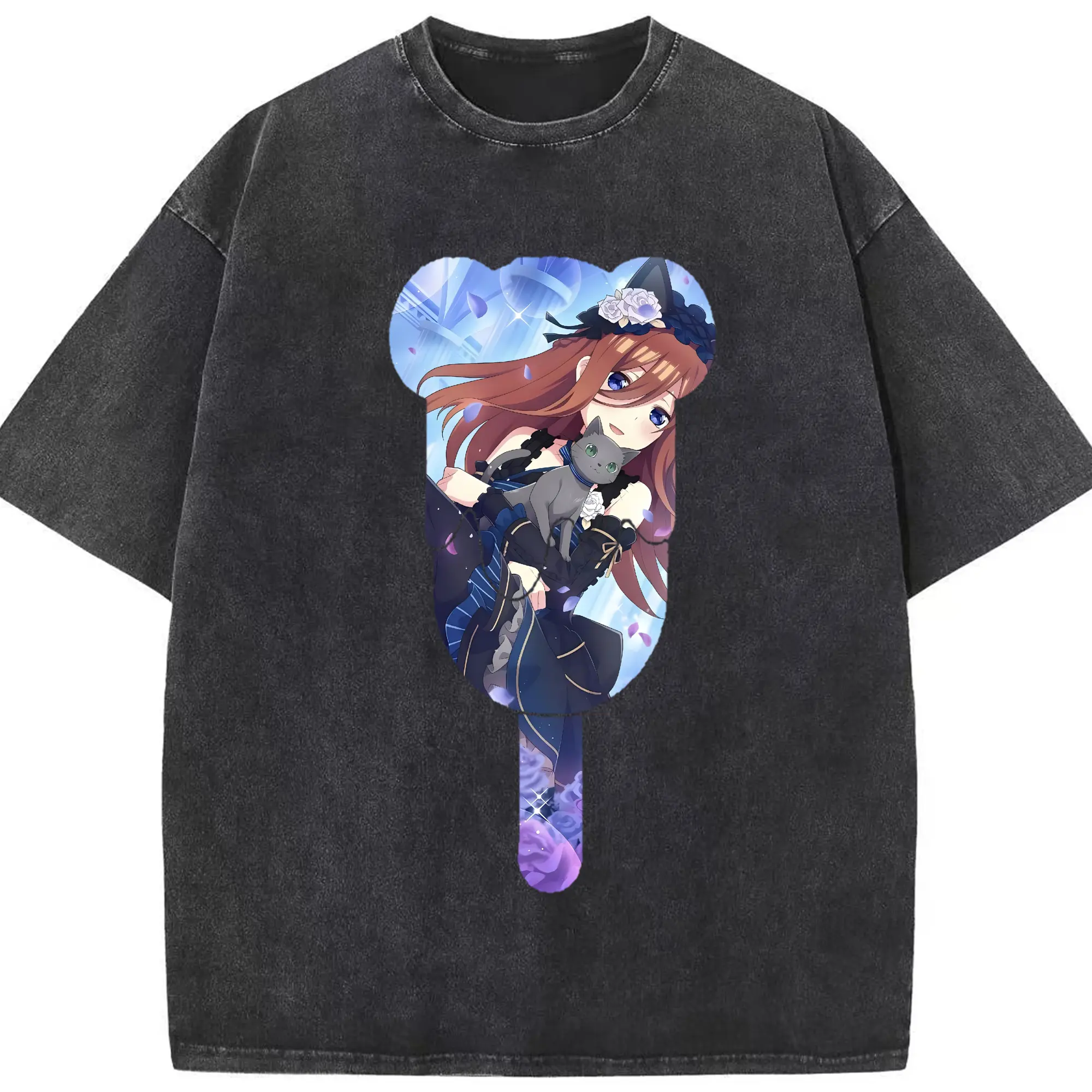 五等分の花嫁 グッズ 中野 三玖 - 綿100％ ヴィンテージ風 半袖Tシャツ ・ フロントプリント ・ 柔らか肌触り ・ 通気性 快適 ・ スポーツ カジュアル 外出用