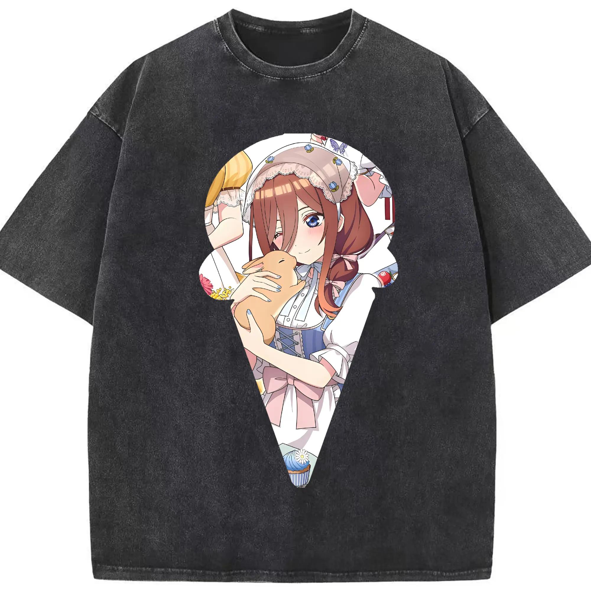 五等分の花嫁 グッズ 中野 三玖 - 綿100％ ヴィンテージ風 半袖Tシャツ ・ フロントプリント ・ 柔らか肌触り ・ 通気性 快適 ・ スポーツ カジュアル 外出用