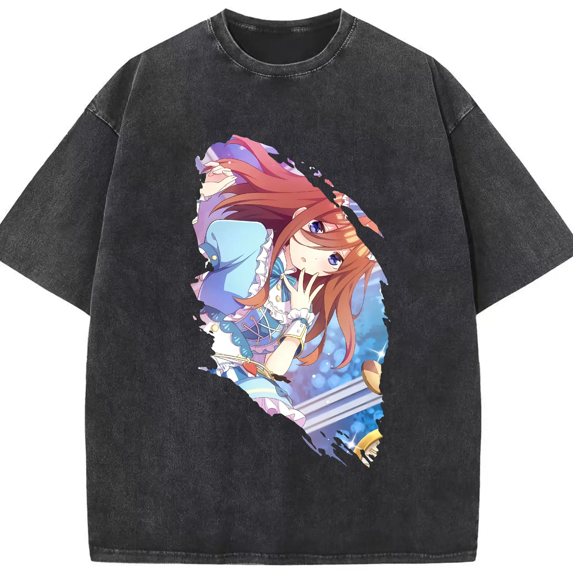 五等分の花嫁 グッズ 中野 三玖 - 綿100％ ヴィンテージ風 半袖Tシャツ ・ フロントプリント ・ 柔らか肌触り ・ 通気性 快適 ・ スポーツ カジュアル 外出用