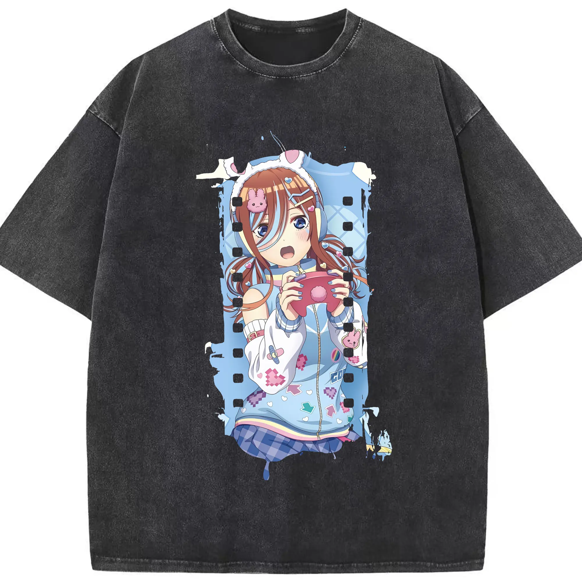 五等分の花嫁 グッズ 中野 三玖 - 綿100％ ヴィンテージ風 半袖Tシャツ ・ フロントプリント ・ 柔らか肌触り ・ 通気性 快適 ・ スポーツ カジュアル 外出用