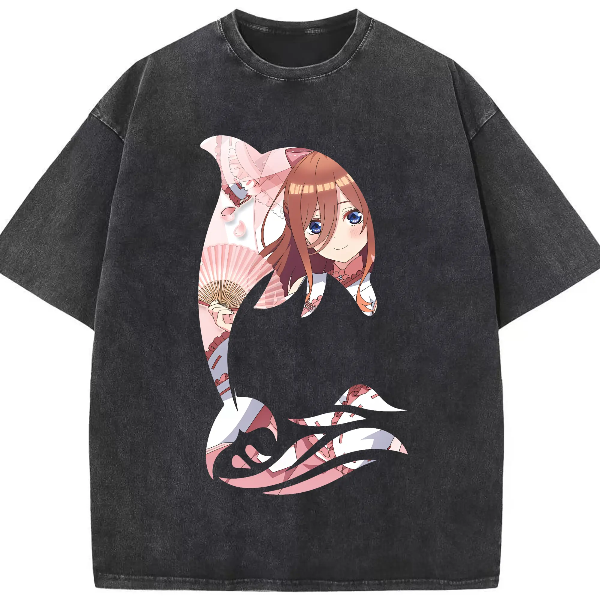 五等分の花嫁 グッズ 中野 三玖 - 綿100％ ヴィンテージ風 半袖Tシャツ ・ フロントプリント ・ 柔らか肌触り ・ 通気性 快適 ・ スポーツ カジュアル 外出用