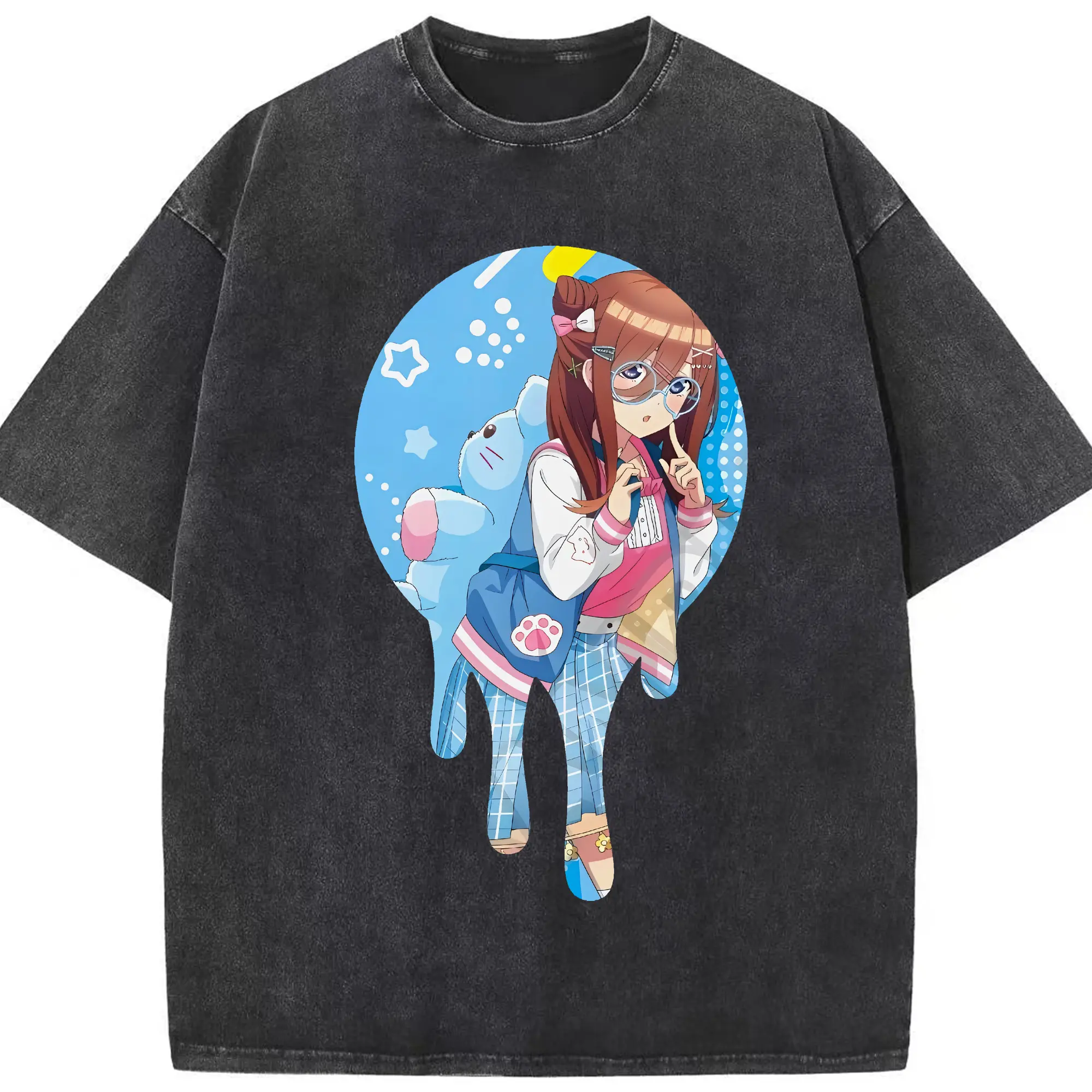 五等分の花嫁 グッズ 中野 三玖 - 綿100％ ヴィンテージ風 半袖Tシャツ ・ フロントプリント ・ 柔らか肌触り ・ 通気性 快適 ・ スポーツ カジュアル 外出用