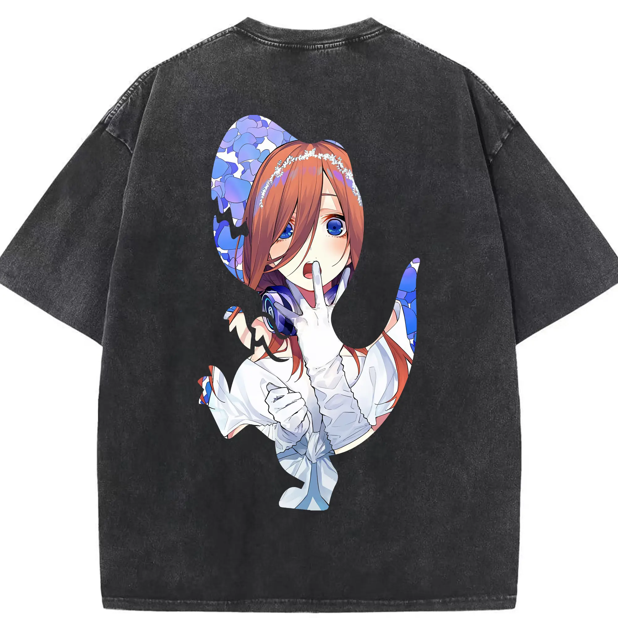 五等分の花嫁 グッズ 中野 三玖 - 綿100％ ヴィンテージ風 半袖Tシャツ ・ 背面プリント ・ 柔らか肌触り ・ 通気性 快適 ・ スポーツ カジュアル 外出用