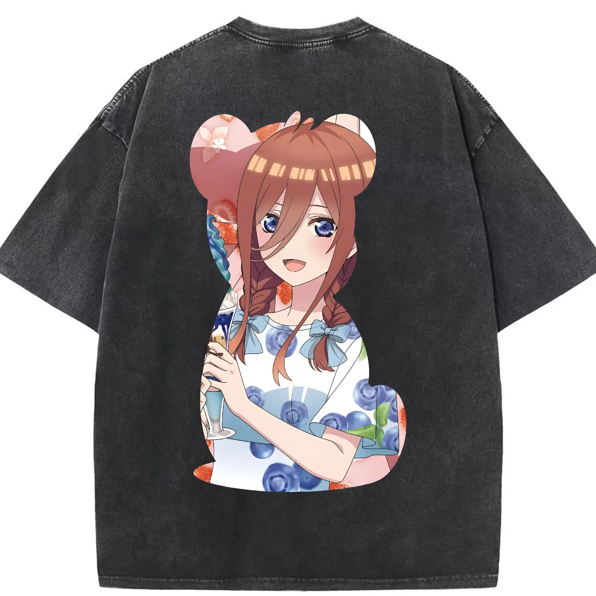 五等分の花嫁 グッズ 中野 三玖 - 綿100％ ヴィンテージ風 半袖Tシャツ ・ 背面プリント ・ 柔らか肌触り ・ 通気性 快適 ・ スポーツ カジュアル 外出用