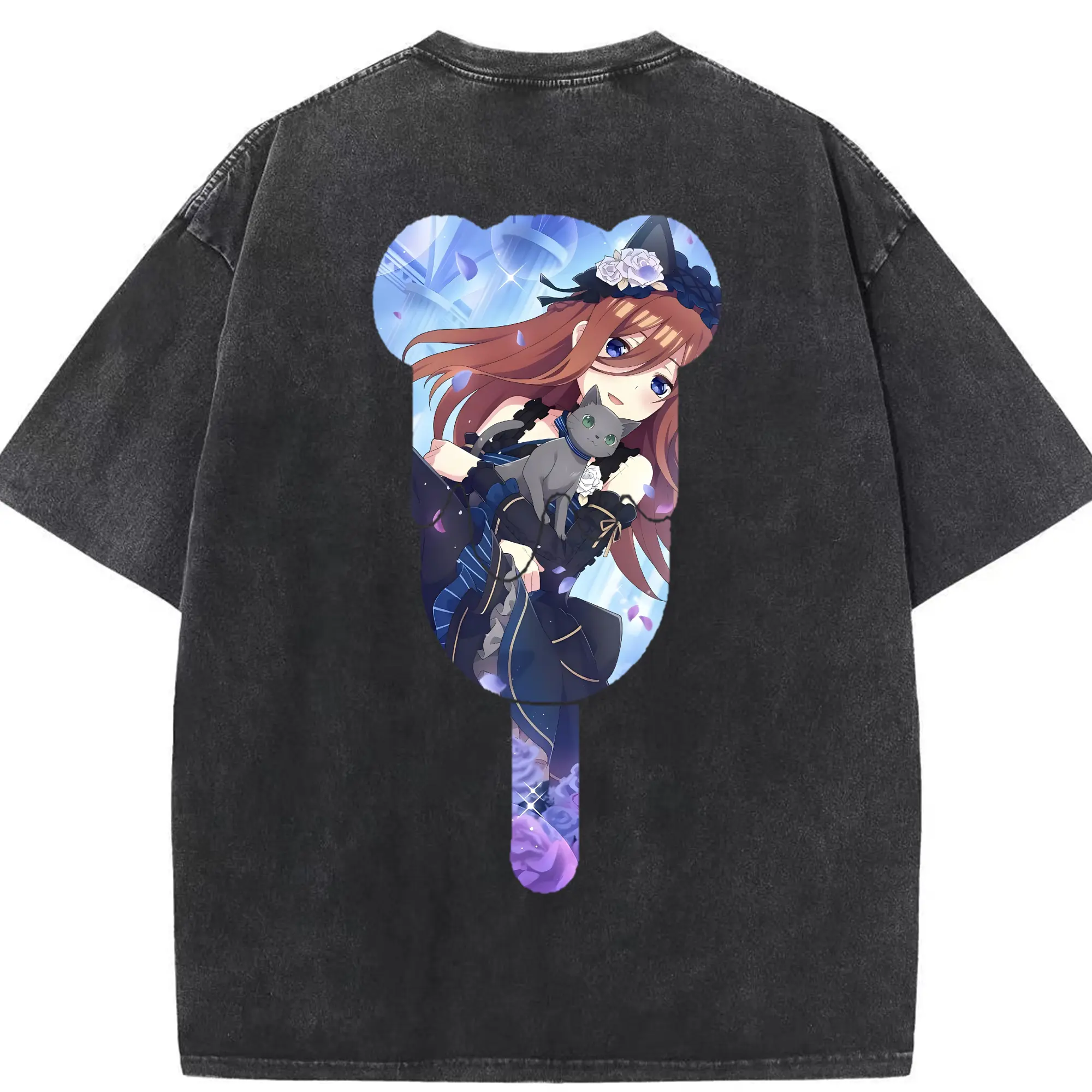 五等分の花嫁 グッズ 中野 三玖 - 綿100％ ヴィンテージ風 半袖Tシャツ ・ 背面プリント ・ 柔らか肌触り ・ 通気性 快適 ・ スポーツ カジュアル 外出用