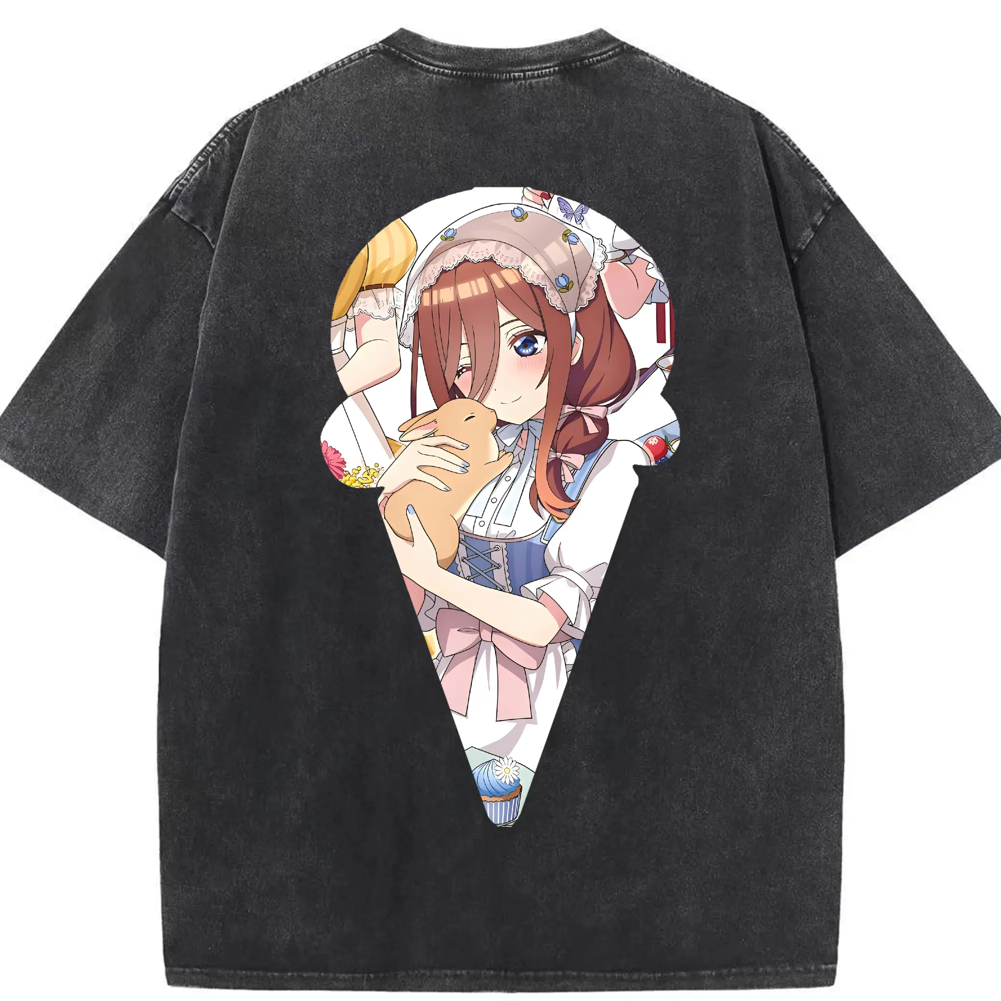 五等分の花嫁 グッズ 中野 三玖 - 綿100％ ヴィンテージ風 半袖Tシャツ ・ 背面プリント ・ 柔らか肌触り ・ 通気性 快適 ・ スポーツ カジュアル 外出用