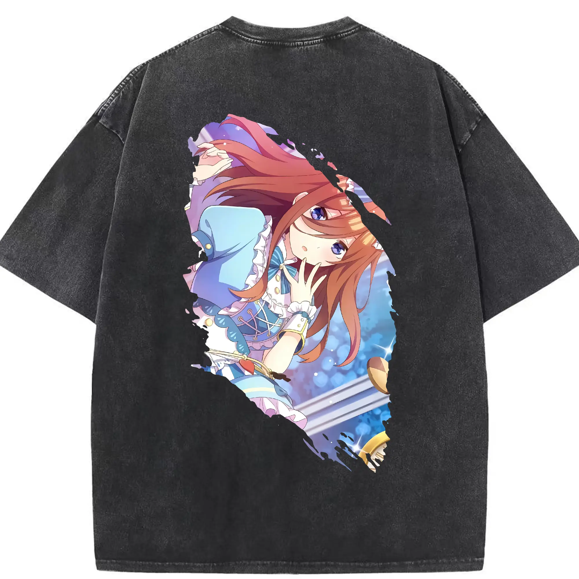 五等分の花嫁 グッズ 中野 三玖 - 綿100％ ヴィンテージ風 半袖Tシャツ ・ 背面プリント ・ 柔らか肌触り ・ 通気性 快適 ・ スポーツ カジュアル 外出用