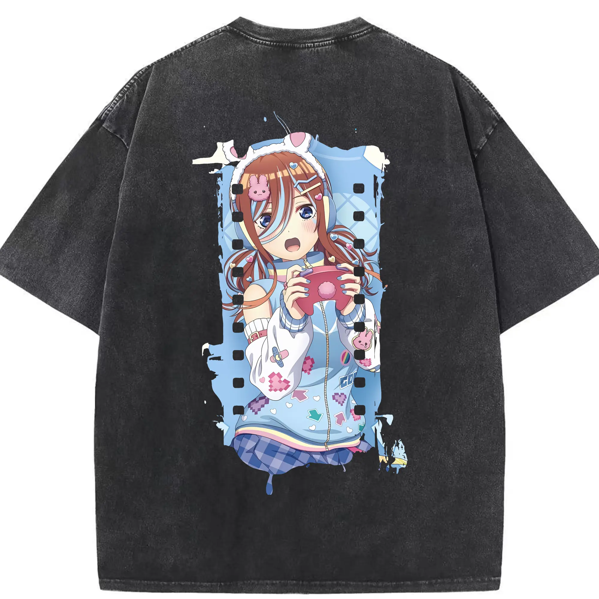 五等分の花嫁 グッズ 中野 三玖 - 綿100％ ヴィンテージ風 半袖Tシャツ ・ 背面プリント ・ 柔らか肌触り ・ 通気性 快適 ・ スポーツ カジュアル 外出用