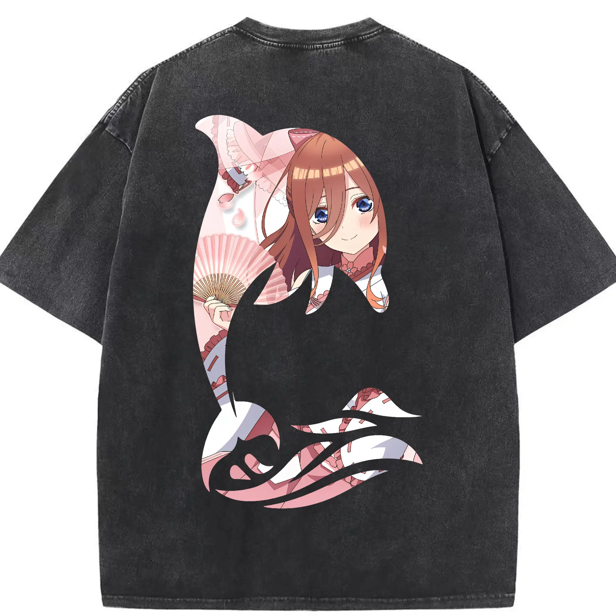 五等分の花嫁 グッズ 中野 三玖 - 綿100％ ヴィンテージ風 半袖Tシャツ ・ 背面プリント ・ 柔らか肌触り ・ 通気性 快適 ・ スポーツ カジュアル 外出用