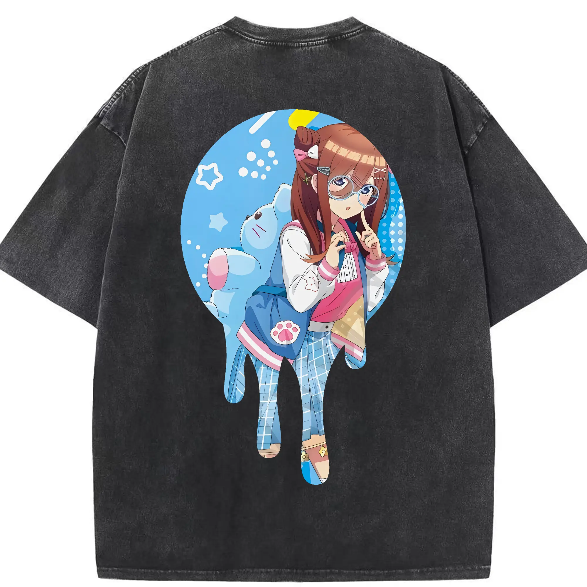 五等分の花嫁 グッズ 中野 三玖 - 綿100％ ヴィンテージ風 半袖Tシャツ ・ 背面プリント ・ 柔らか肌触り ・ 通気性 快適 ・ スポーツ カジュアル 外出用