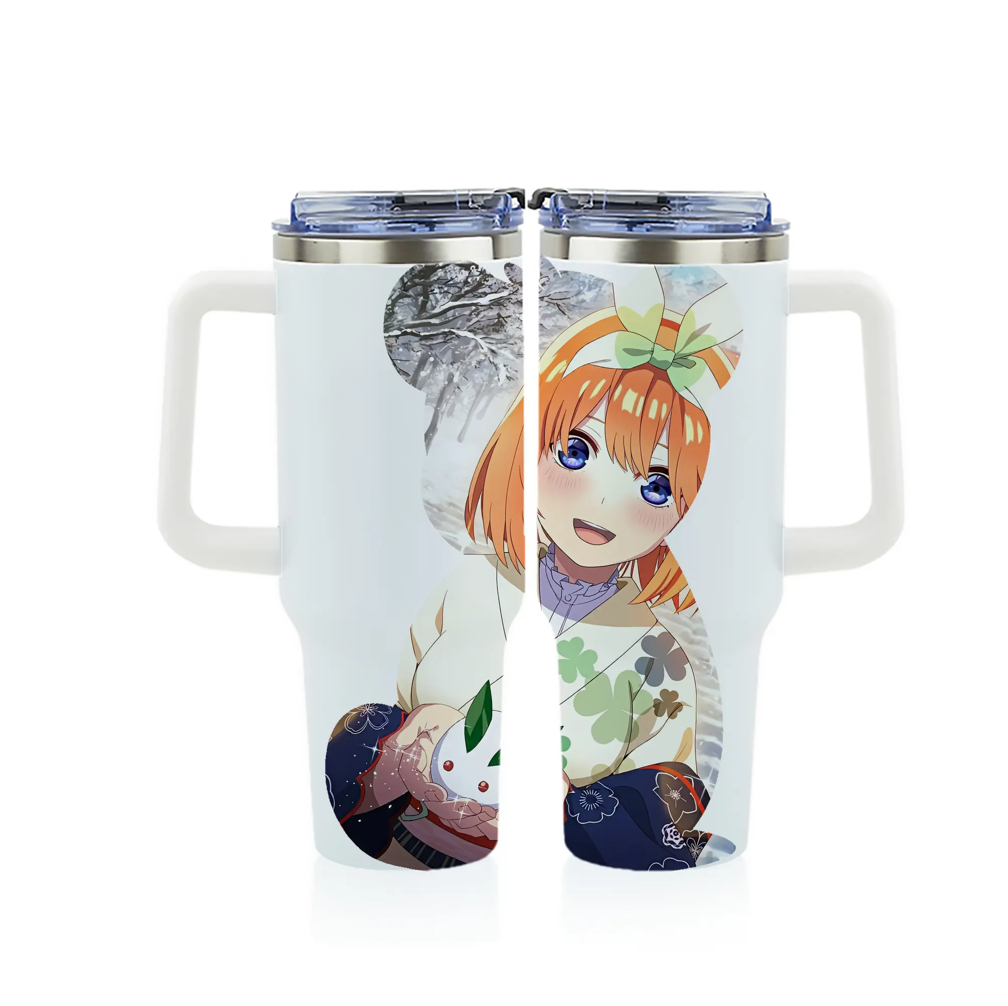 五等分の花嫁 グッズ 中野 四葉 - 1200mL フルプリント車用タンブラー ・ 304ステンレス 内側 ・ 201ステンレス 外側 ・ 保温 保冷 ・ 通勤 ドライブ アウトドア用