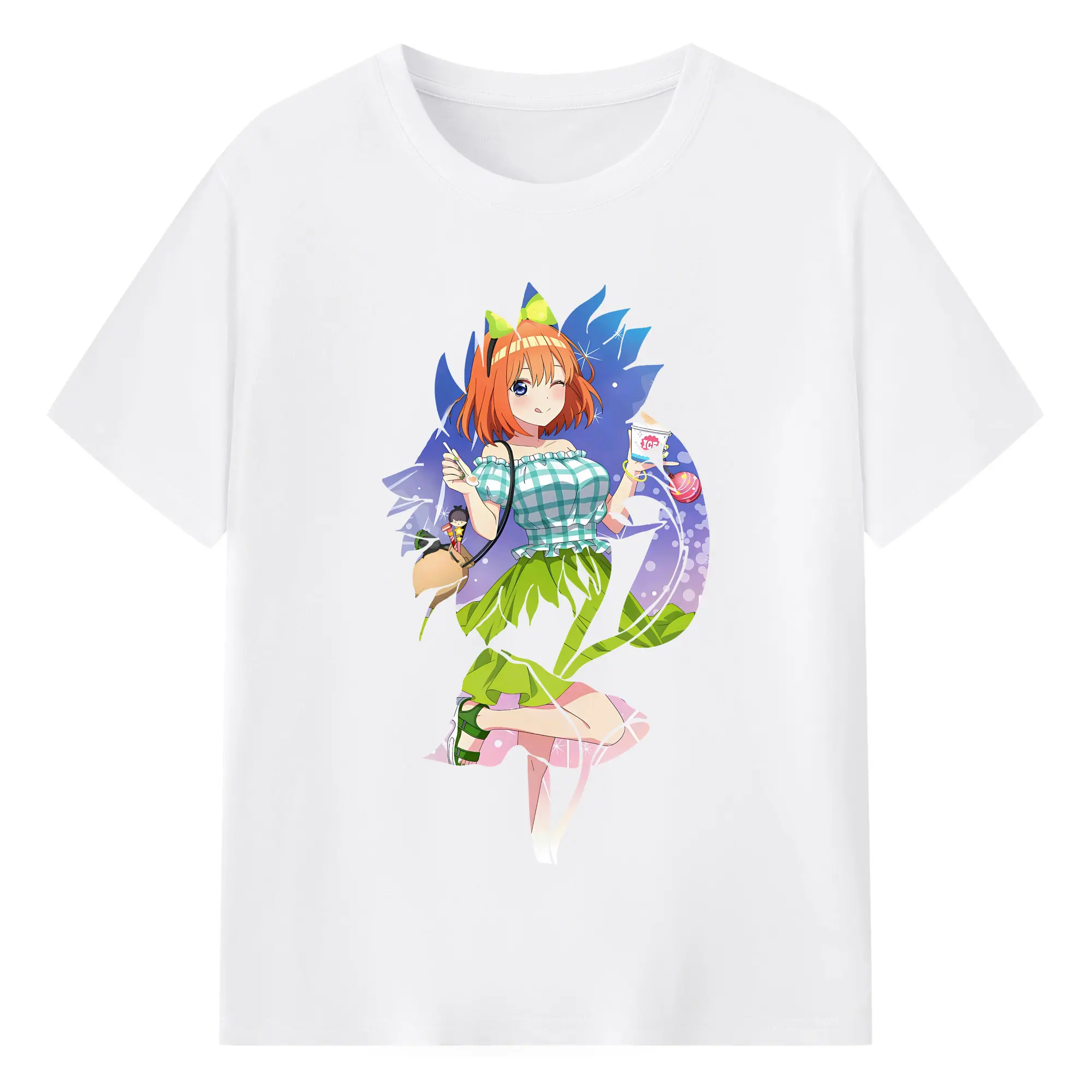 五等分の花嫁 グッズ 中野 四葉 - 綿100％ 半袖Tシャツ ・ フロントプリント ・ 快適 通気性 ・ 日常使い 散歩 スポーツ用