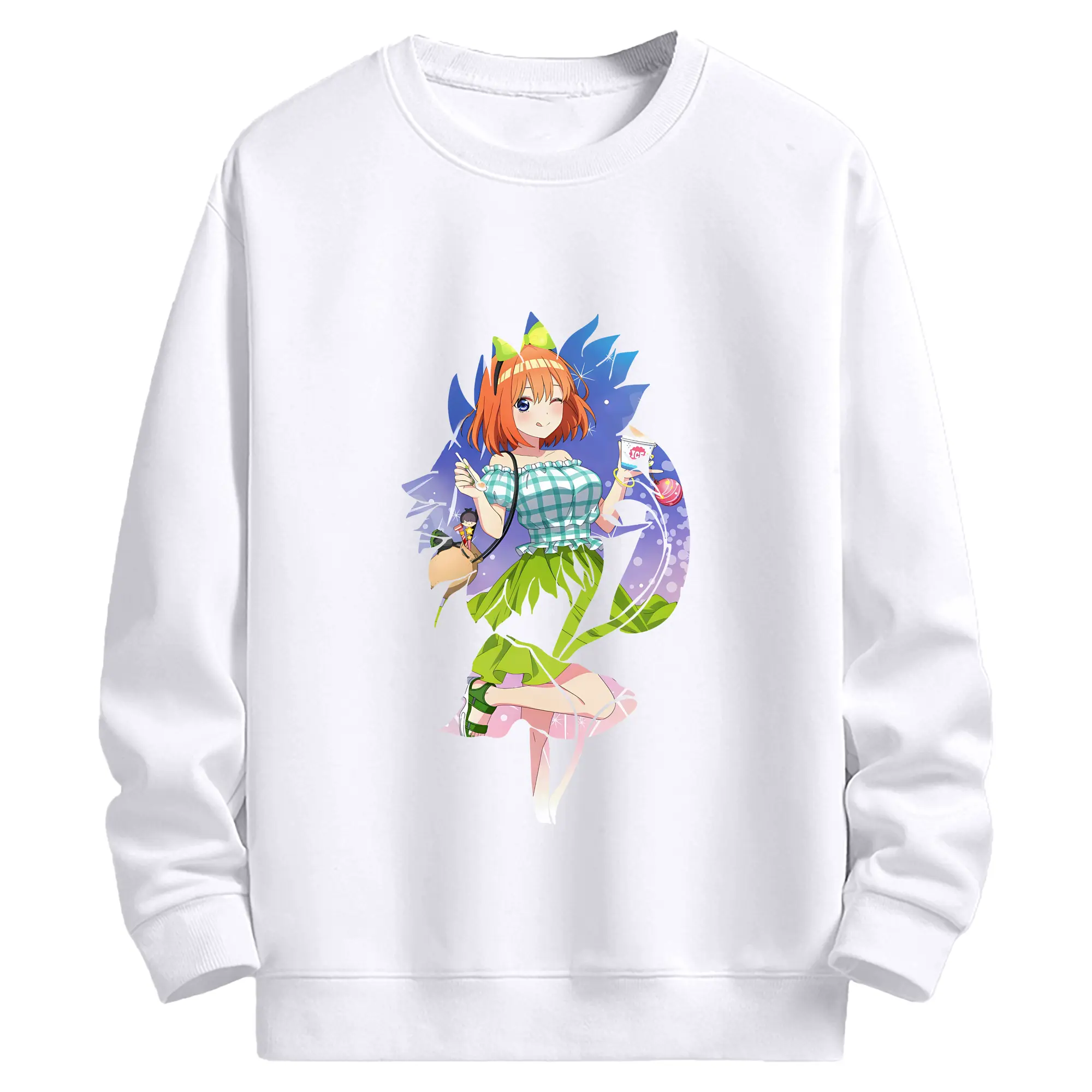 五等分の花嫁 グッズ 中野 四葉 - 高品質 クルーネック スウェット ・ コットン59％ ポリエステル41％ ・ ユニセックス 長袖 トレーナー ・ カジュアル デイリー スポーツ 散歩用