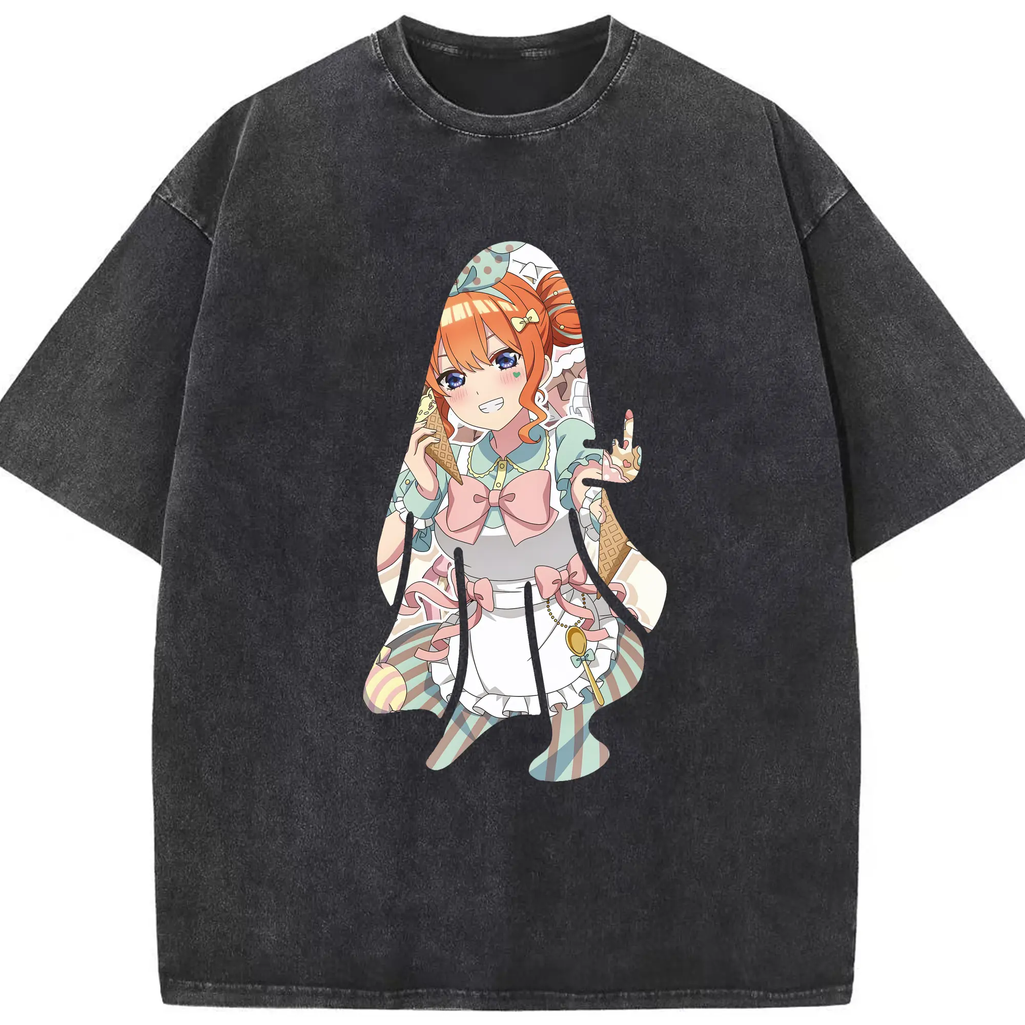 五等分の花嫁 グッズ 中野 四葉 - 綿100％ ヴィンテージ風 半袖Tシャツ ・ フロントプリント ・ 柔らか肌触り ・ 通気性 快適 ・ スポーツ カジュアル 外出用