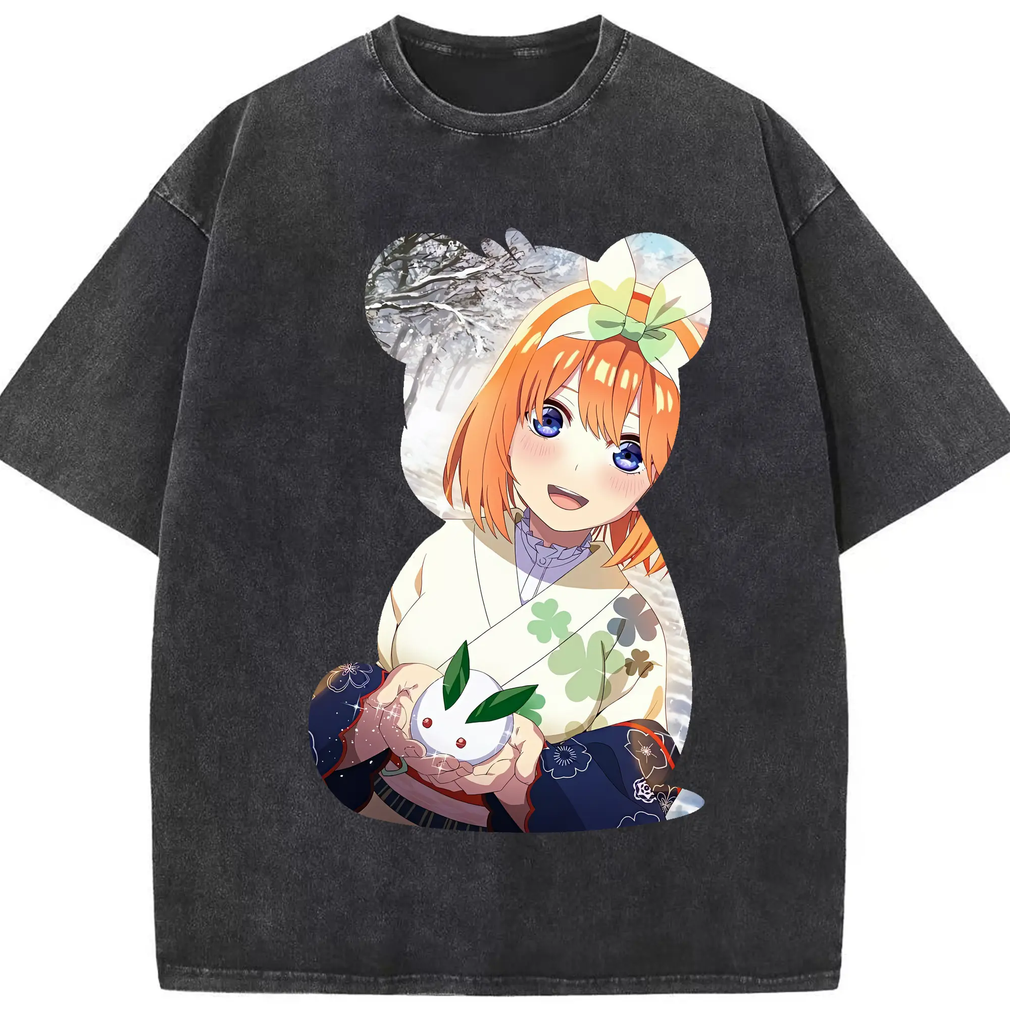 五等分の花嫁 グッズ 中野 四葉 - 綿100％ ヴィンテージ風 半袖Tシャツ ・ フロントプリント ・ 柔らか肌触り ・ 通気性 快適 ・ スポーツ カジュアル 外出用