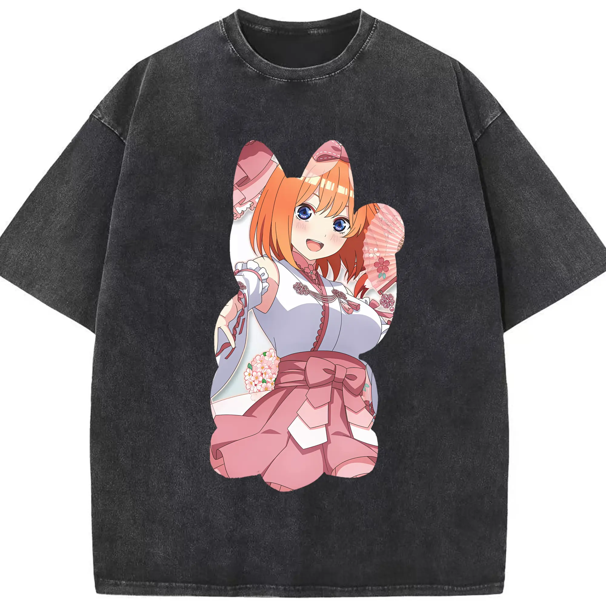 五等分の花嫁 グッズ 中野 四葉 - 綿100％ ヴィンテージ風 半袖Tシャツ ・ フロントプリント ・ 柔らか肌触り ・ 通気性 快適 ・ スポーツ カジュアル 外出用