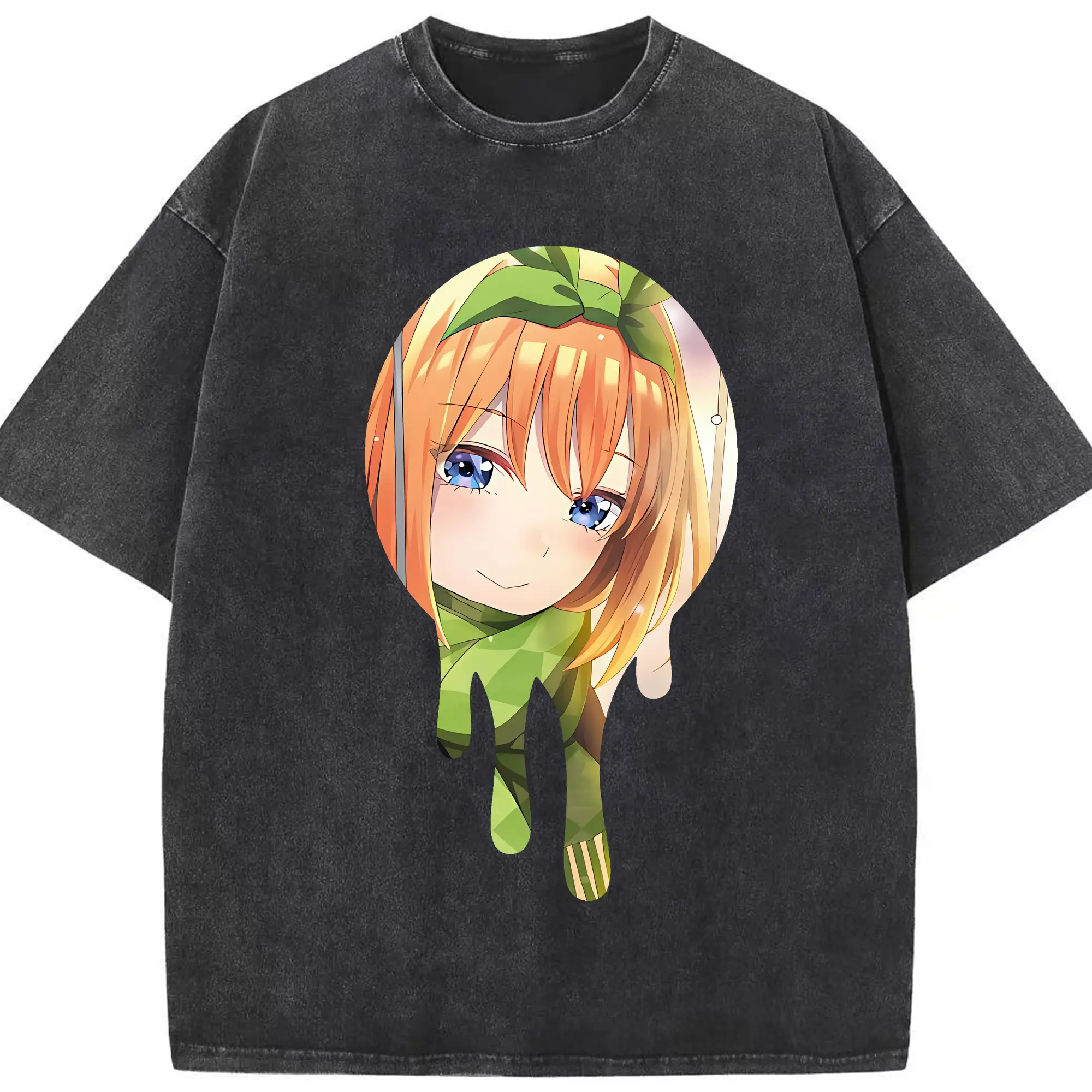 五等分の花嫁 グッズ 中野 四葉 - 綿100％ ヴィンテージ風 半袖Tシャツ ・ フロントプリント ・ 柔らか肌触り ・ 通気性 快適 ・ スポーツ カジュアル 外出用