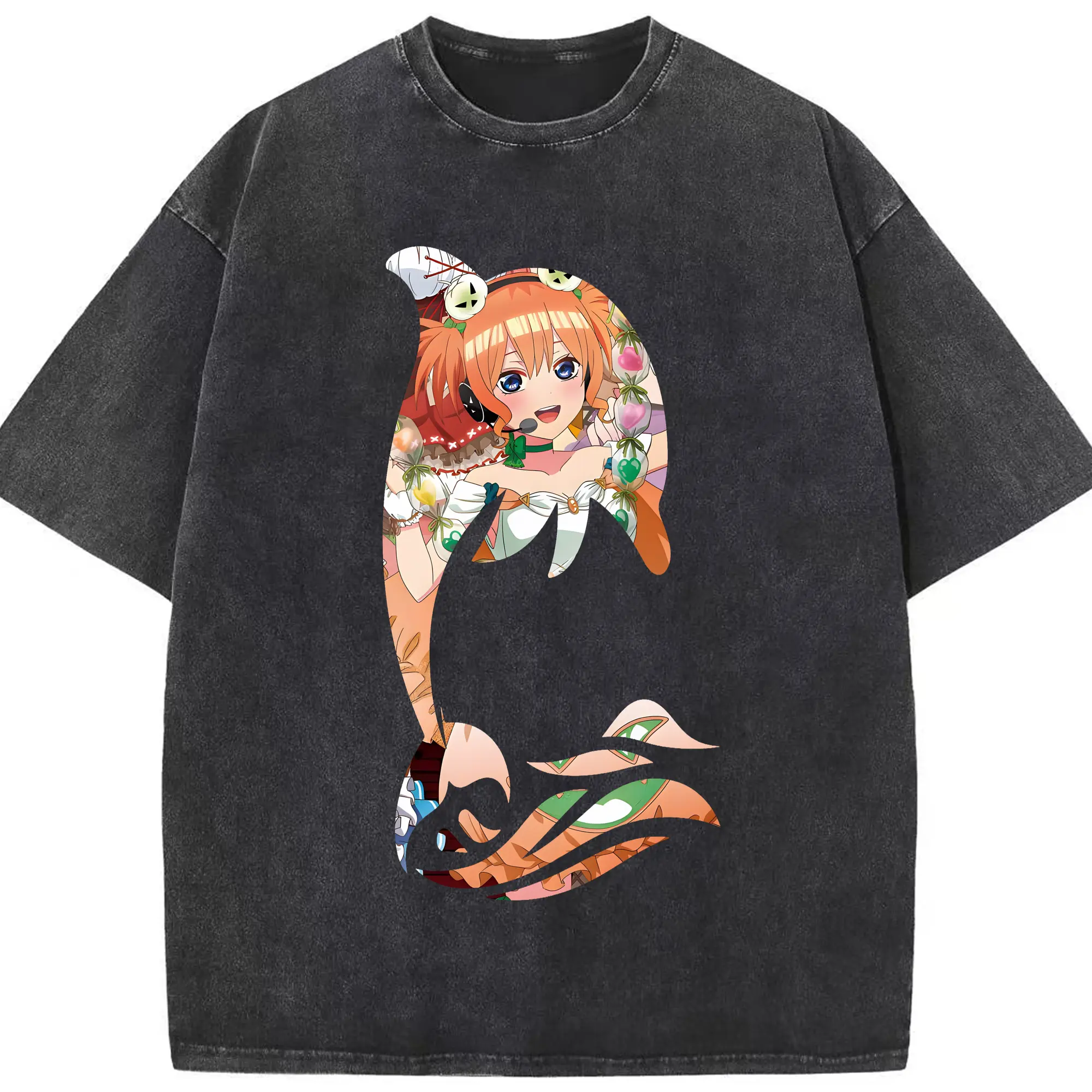 五等分の花嫁 グッズ 中野 四葉 - 綿100％ ヴィンテージ風 半袖Tシャツ ・ フロントプリント ・ 柔らか肌触り ・ 通気性 快適 ・ スポーツ カジュアル 外出用